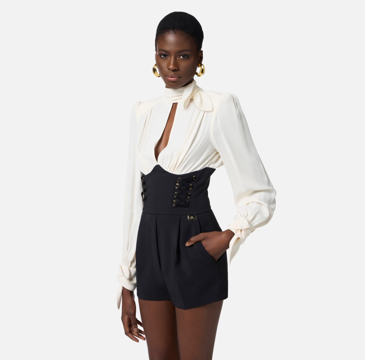 Tuta in crêpe e georgette con lacci criss-cross - Elisabetta Franchi