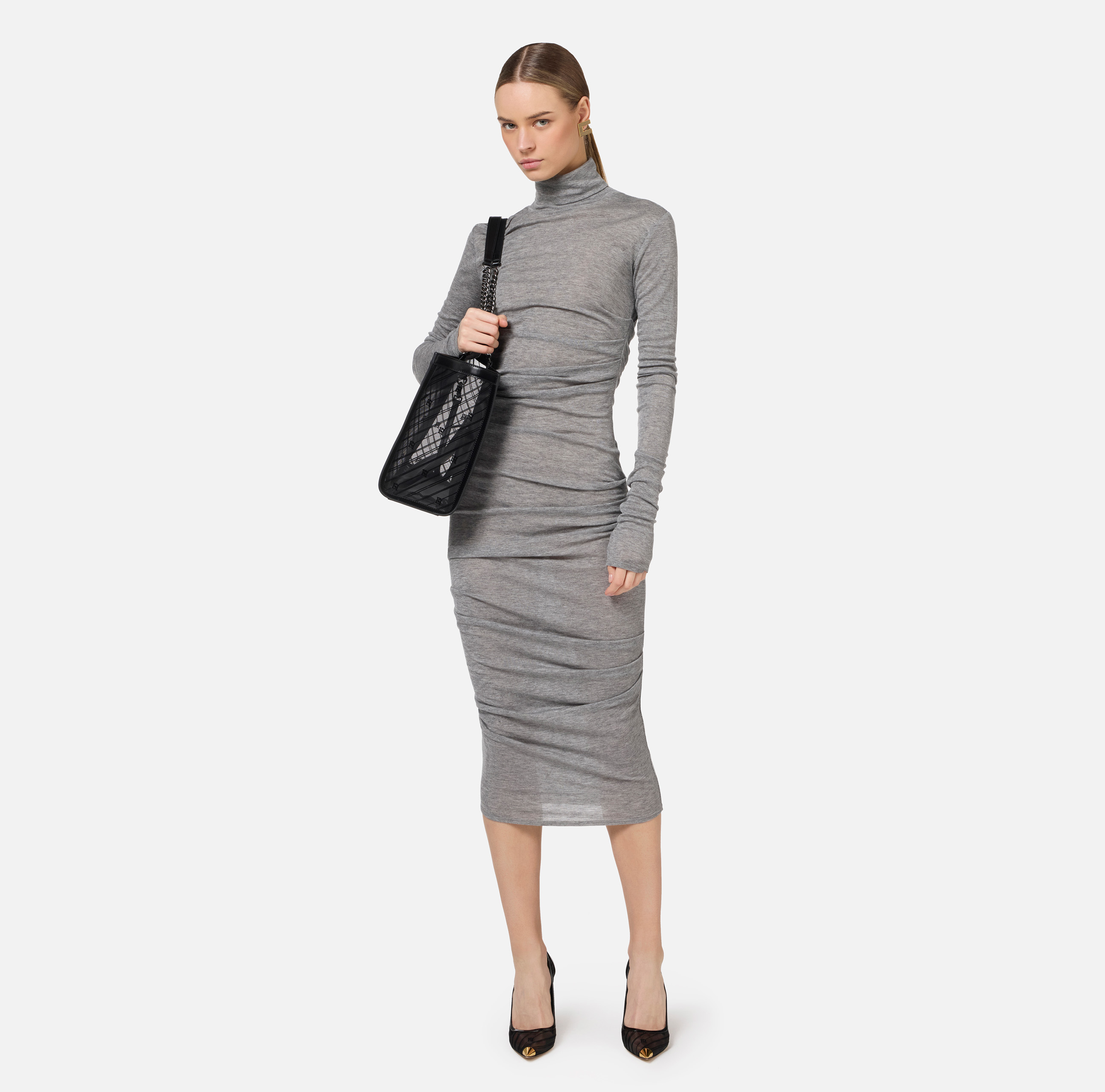 Платье миди из смесового шерстяного джерси с логотипом - Elisabetta Franchi