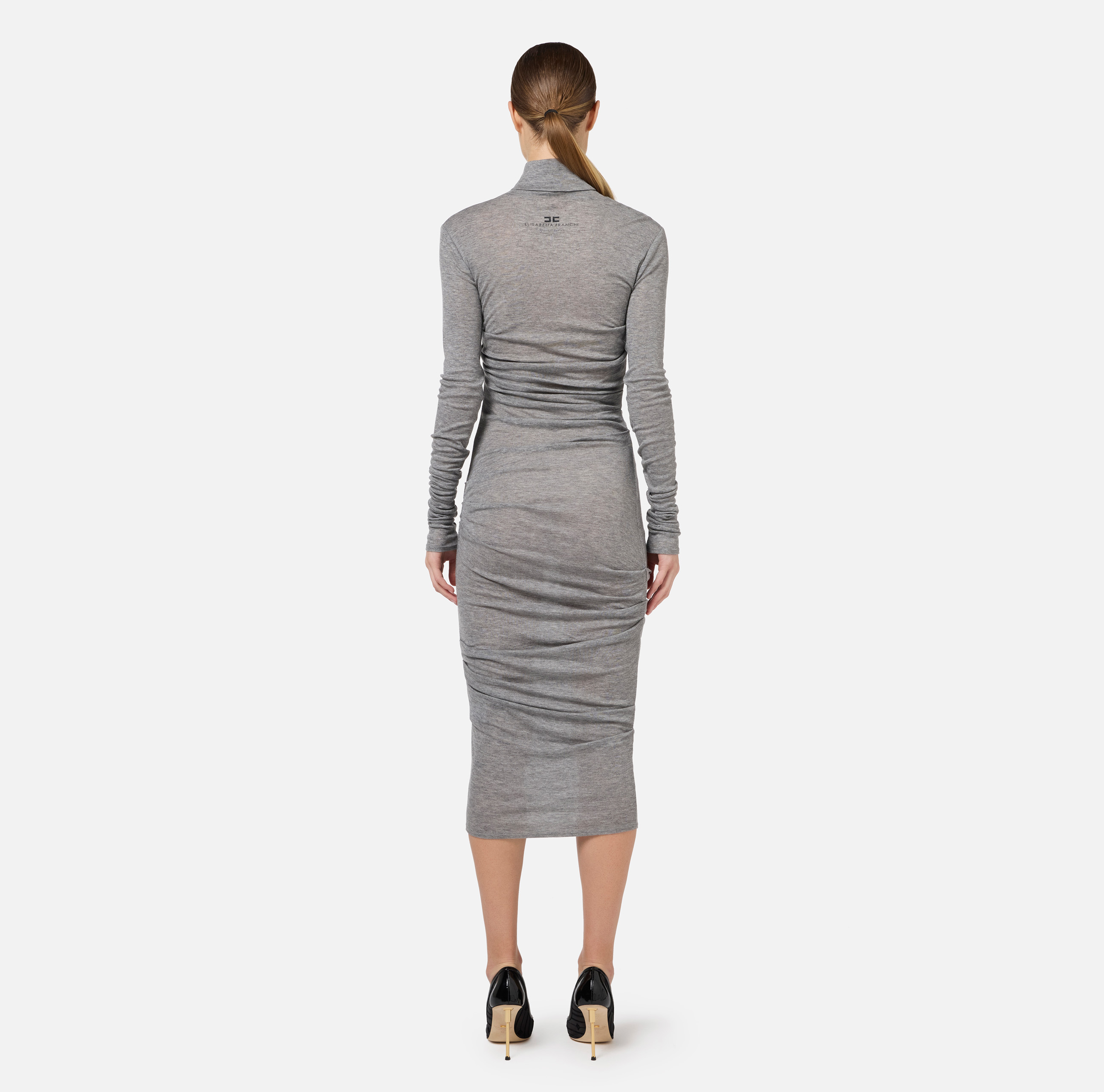 Платье миди из смесового шерстяного джерси с логотипом - Elisabetta Franchi