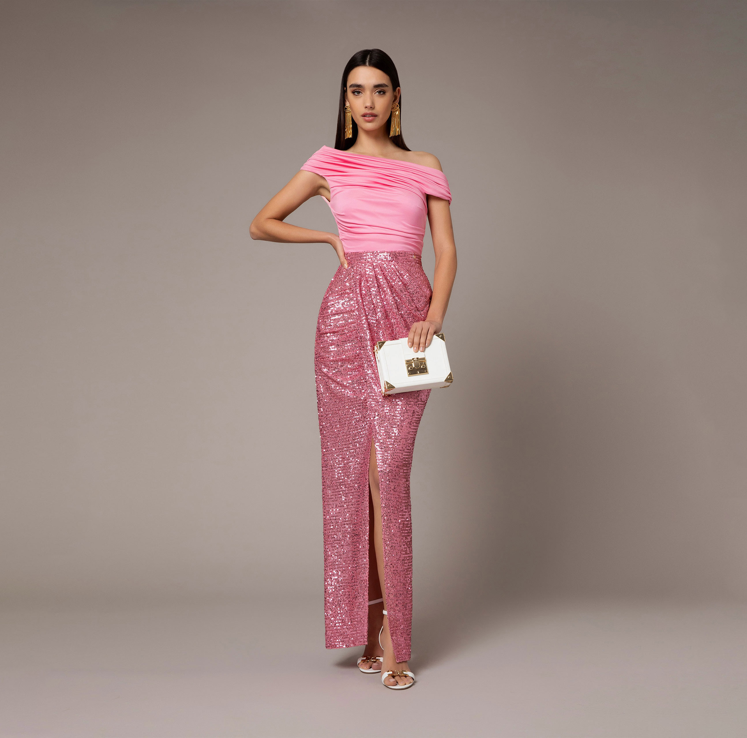 Red carpet dress with jersey top and sequin skirt - Elisabetta Franchi