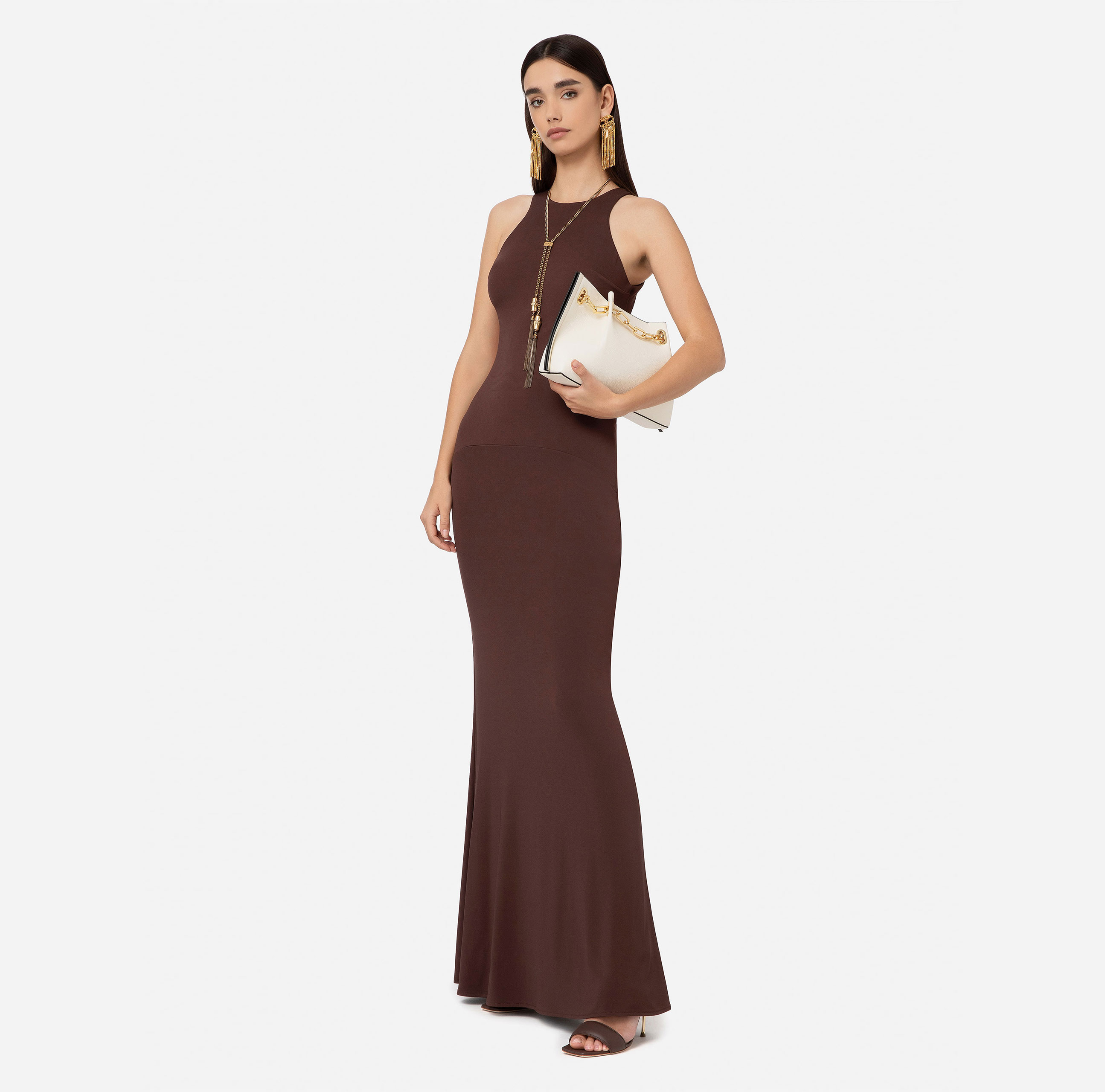 Red carpet dress in jersey with neckline on the back - Elisabetta Franchi