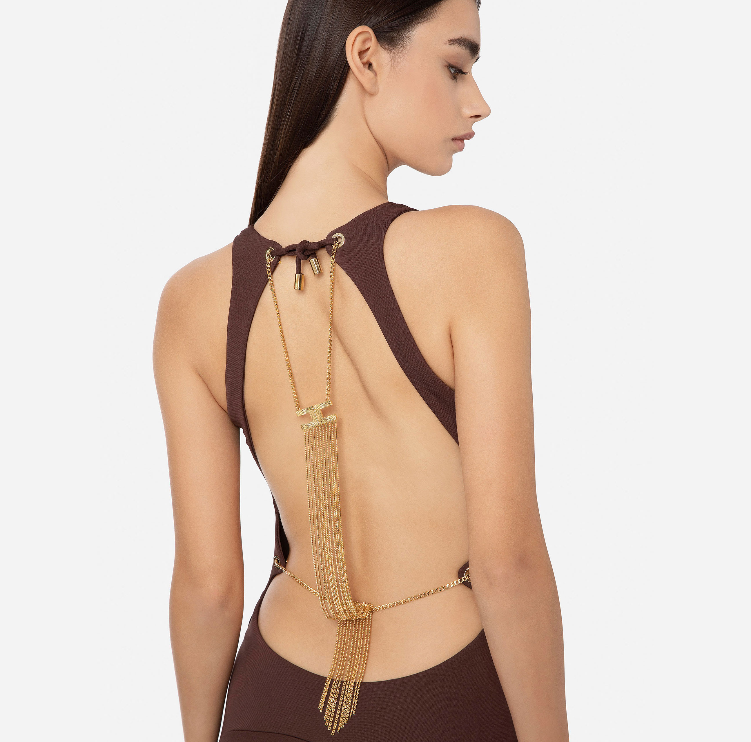 Red carpet dress in jersey with neckline on the back - Elisabetta Franchi