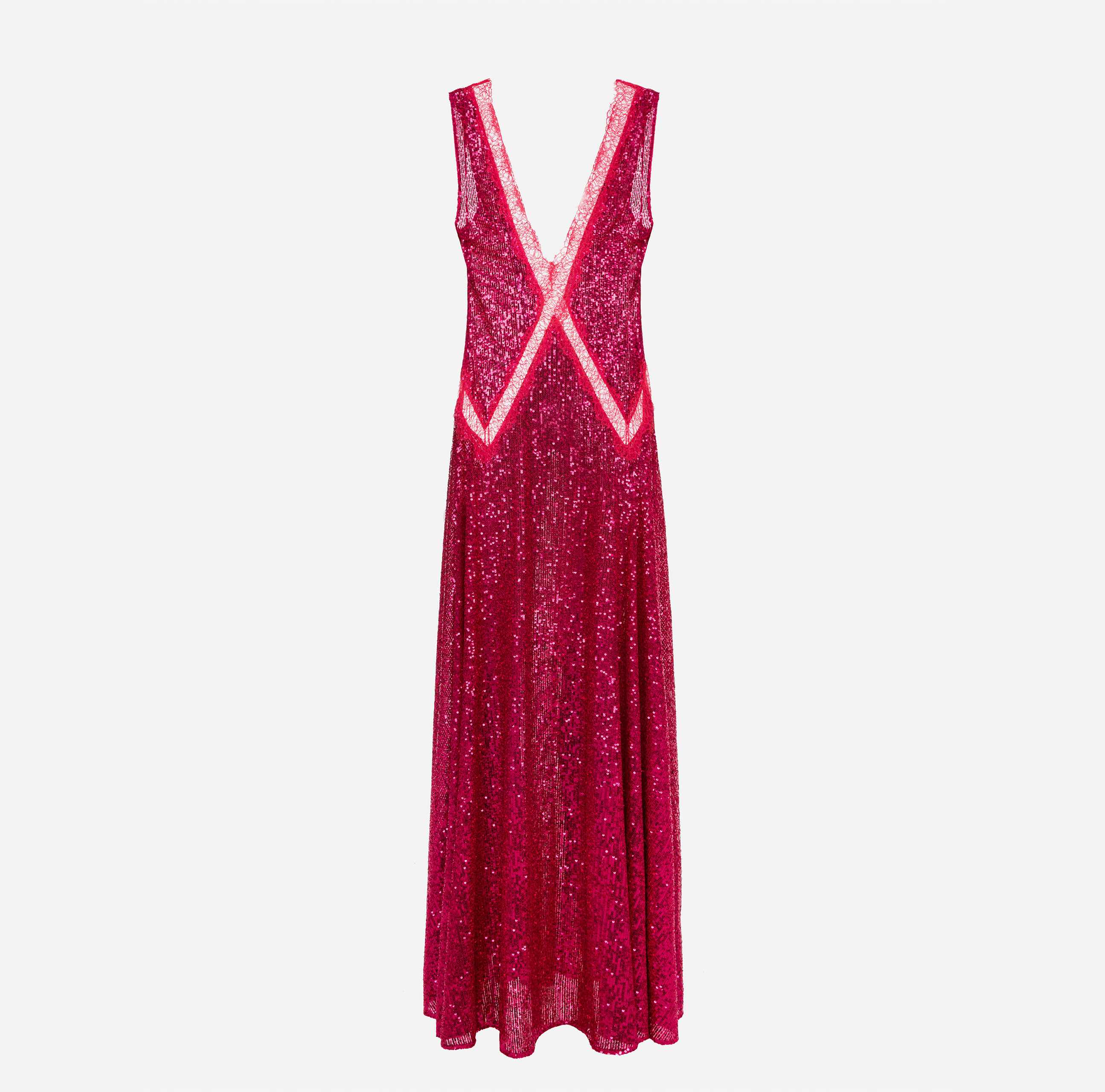Red carpet dress with inserts in lace and sequin fabric - Elisabetta Franchi