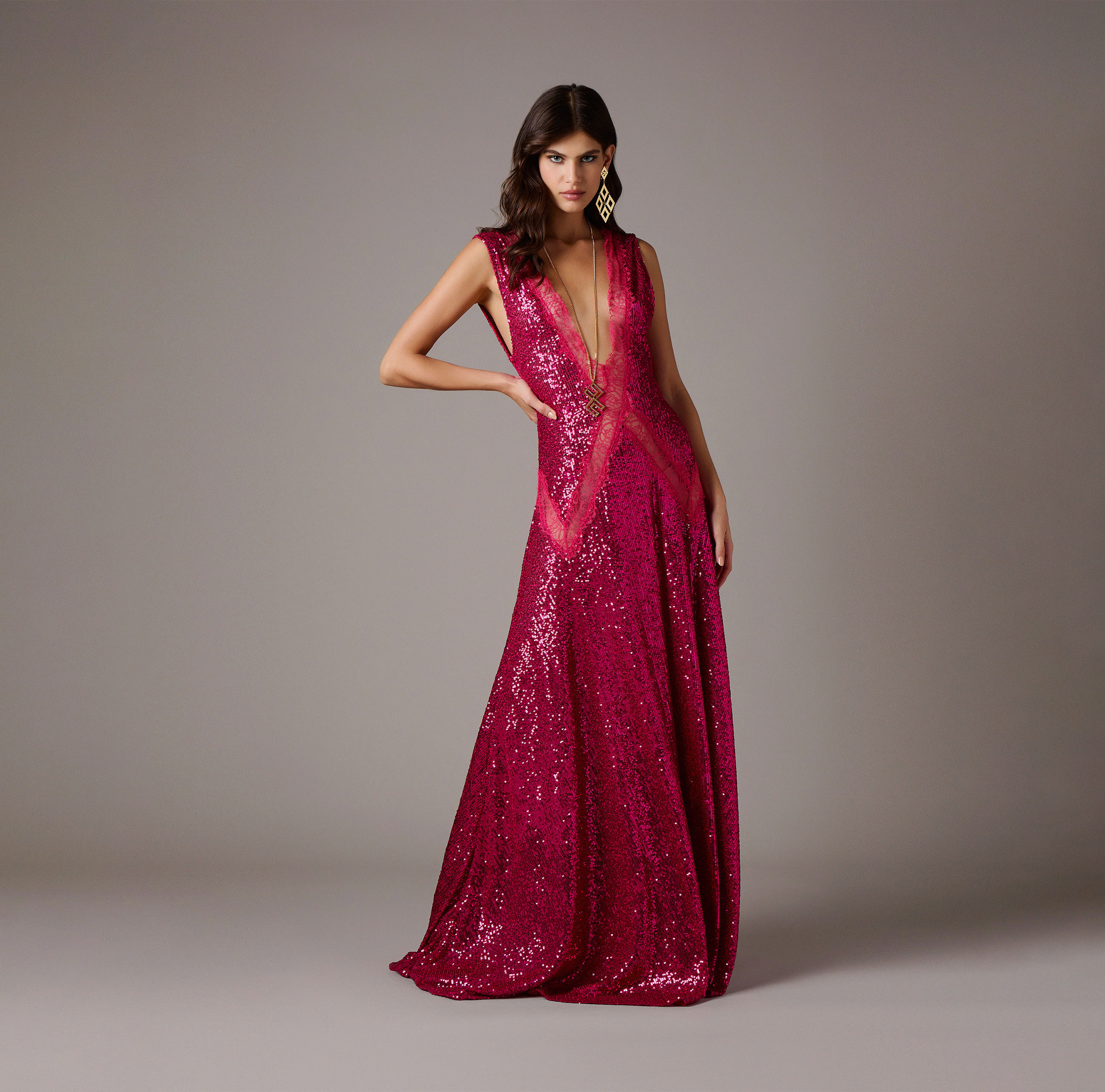 Red Carpet-Kleid mit Einsätzen aus Spitze und Pailletten-Gewebe - Elisabetta Franchi