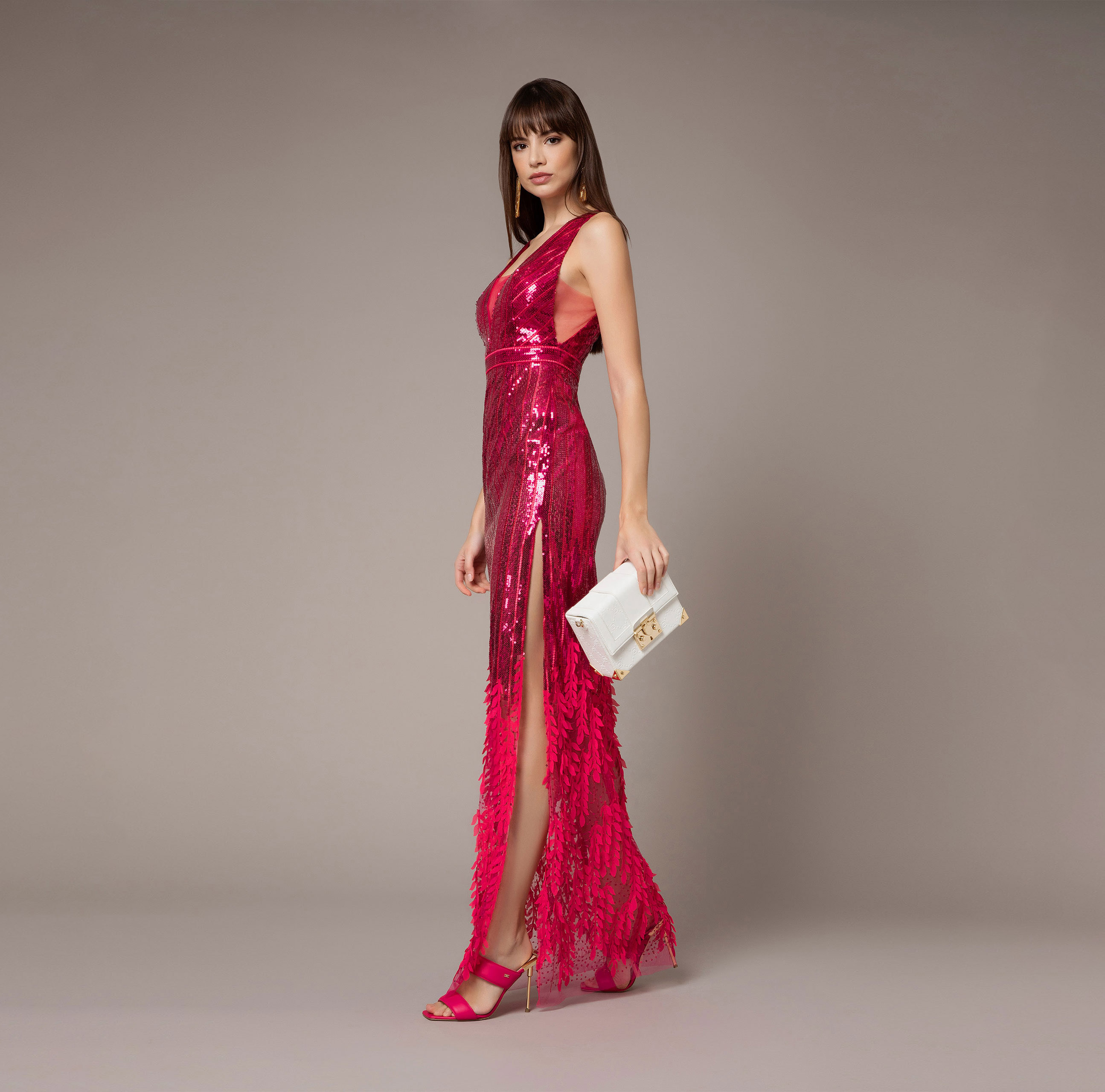 Red carpet dress in sequins with leaves - Elisabetta Franchi