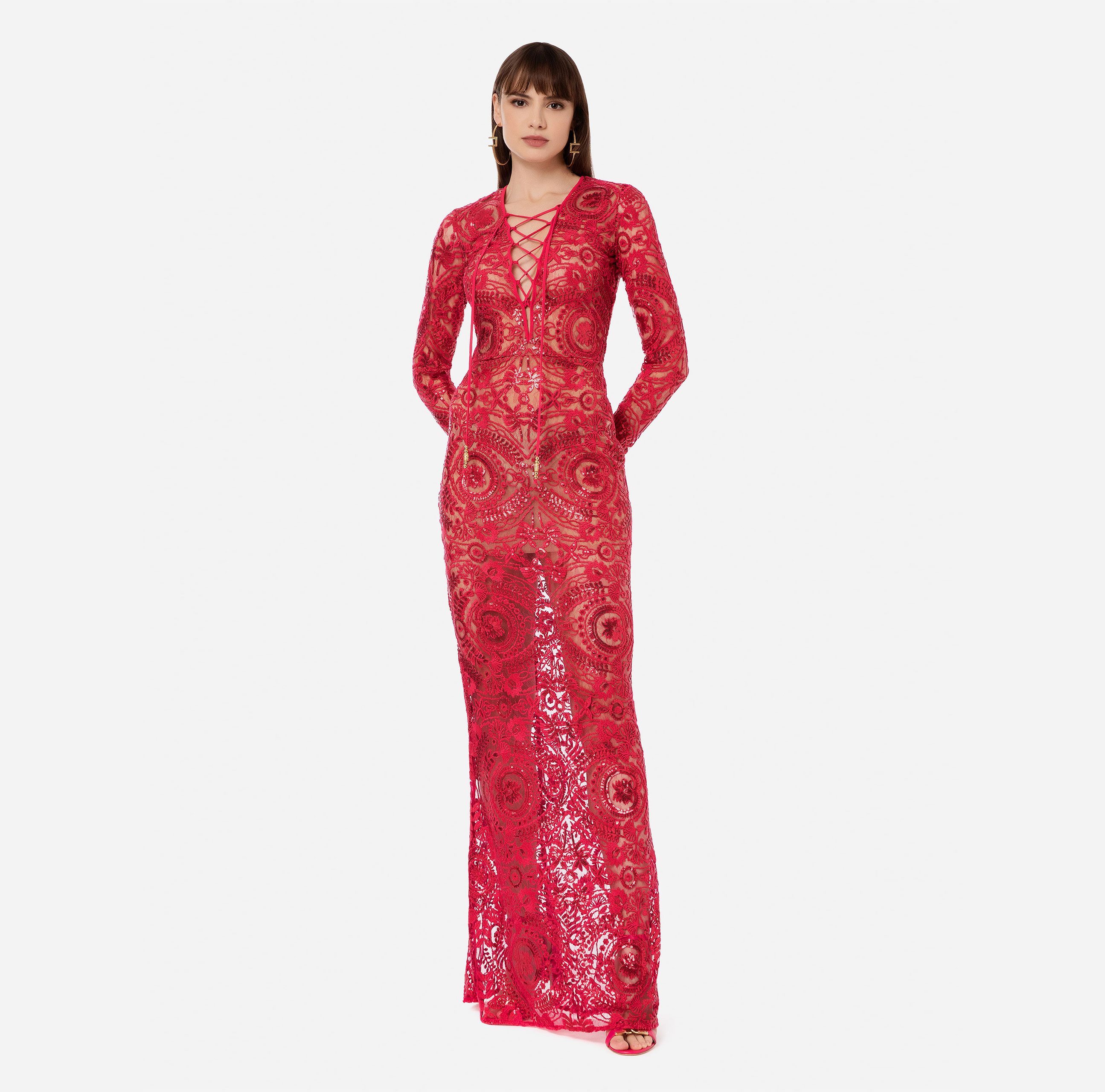 Red carpet lace dress with sequins - Elisabetta Franchi