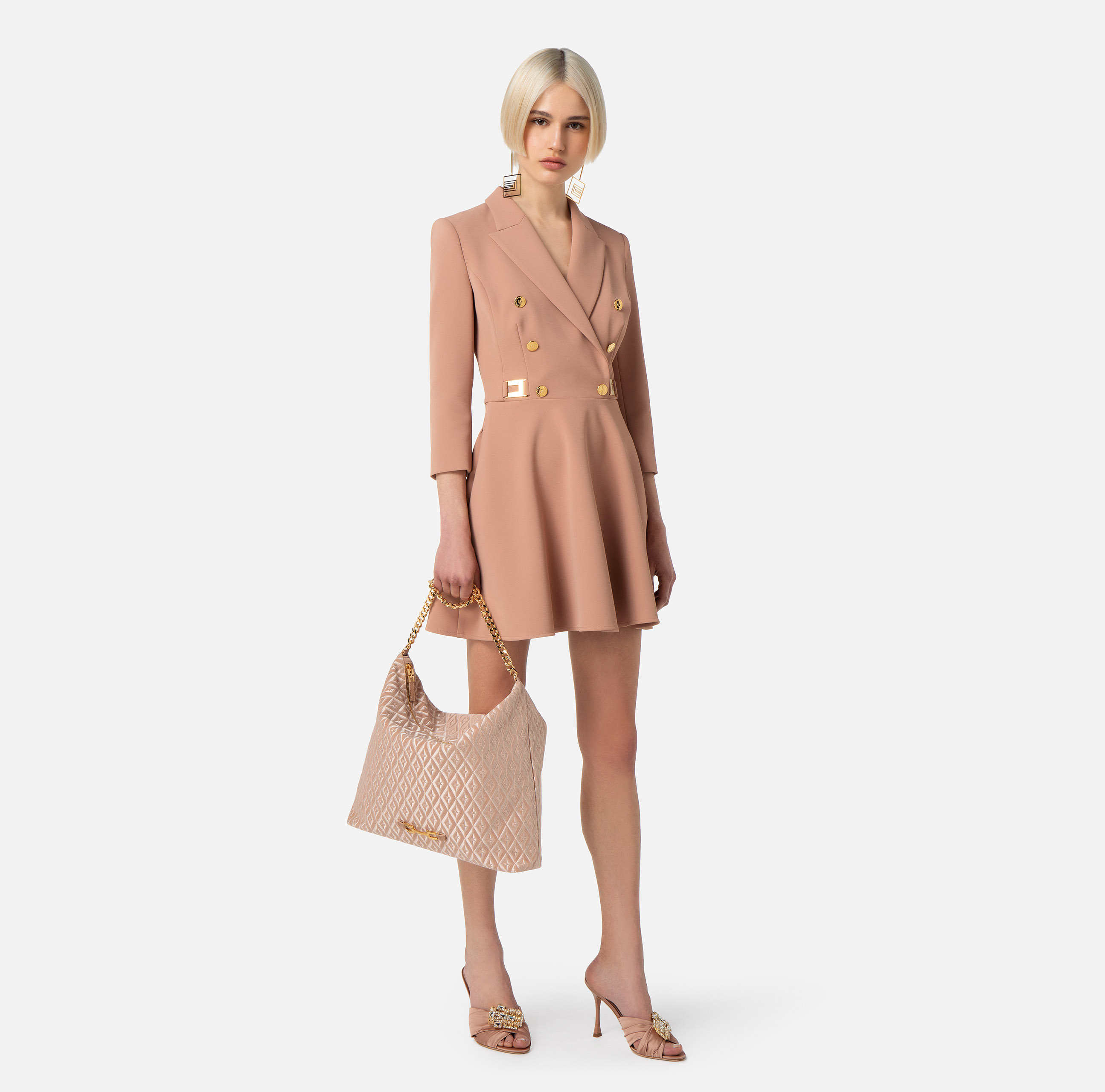 Coat dress in double layer crêpe fabric with gored skirt - Elisabetta Franchi