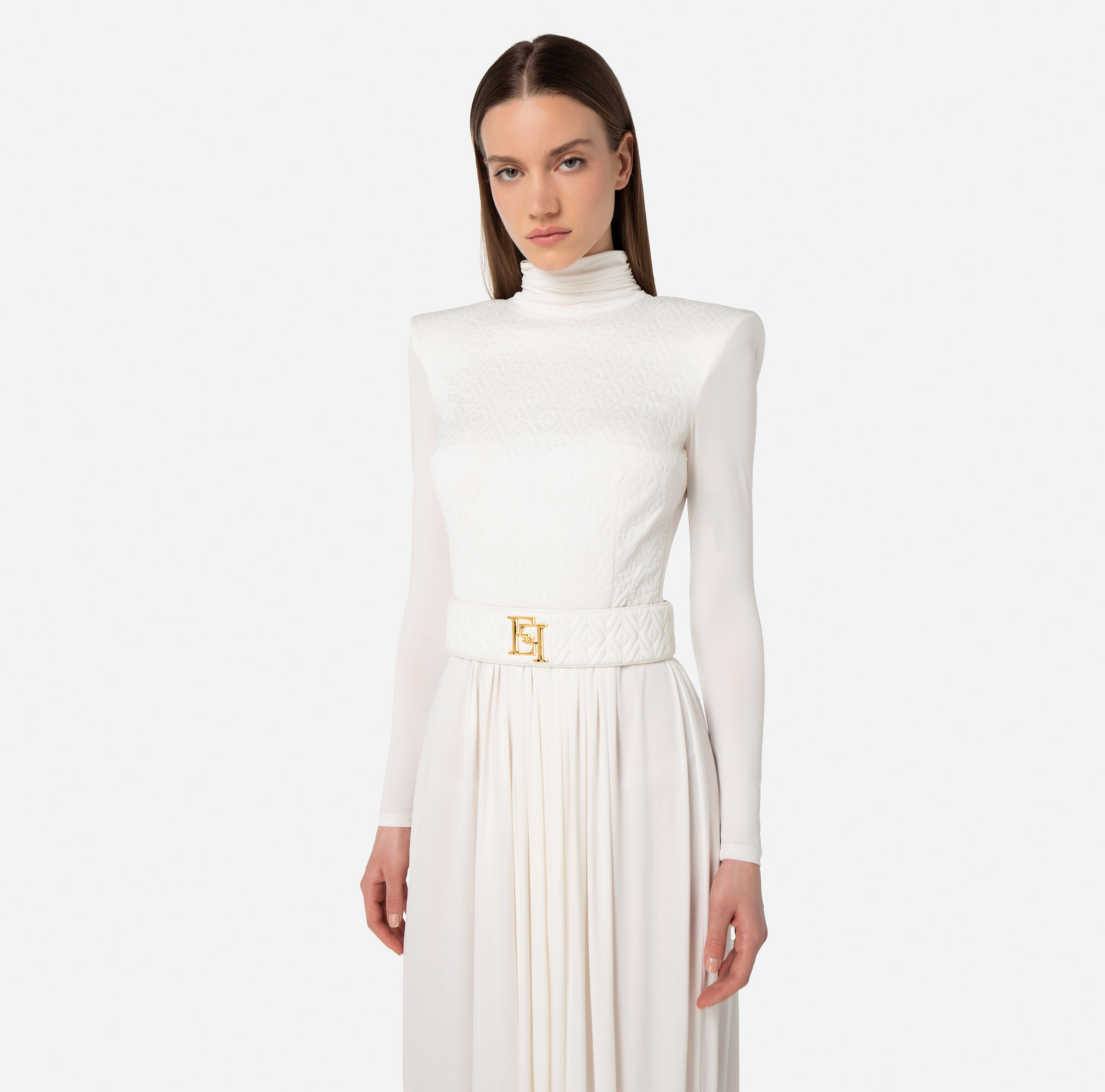 Red Carpet dress in jersey with embossed embroidery - Elisabetta Franchi