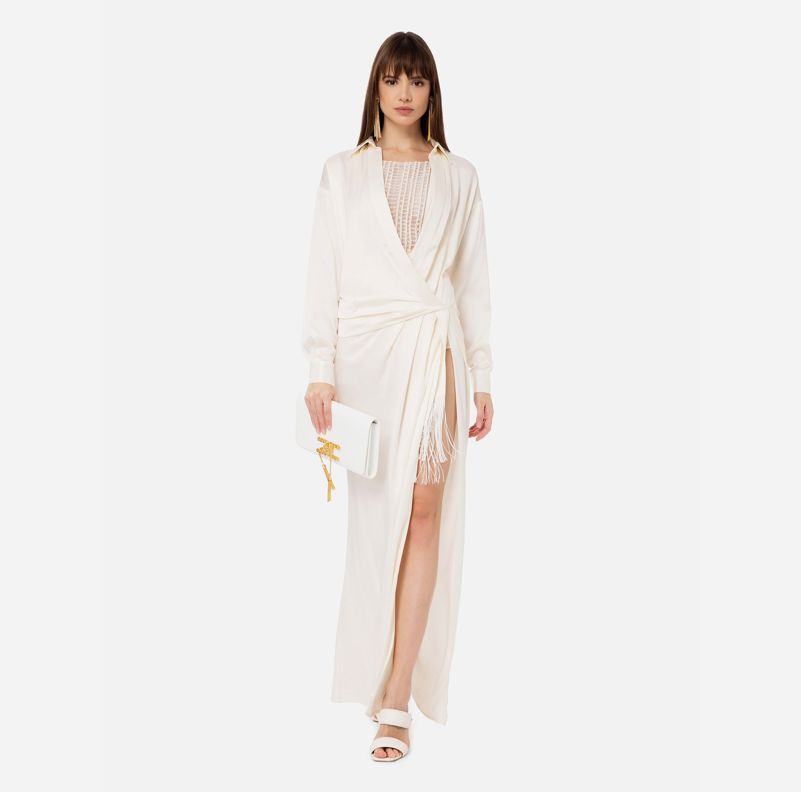 Red carpet silk dress with embroidered body - Elisabetta Franchi