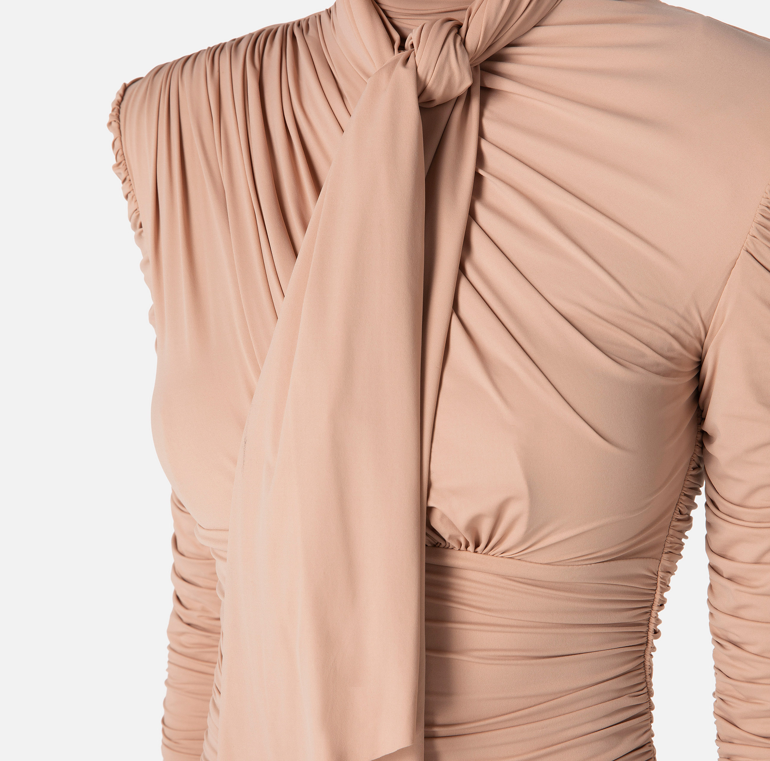 Miniabito drappeggiato in jersey con foulard - Elisabetta Franchi
