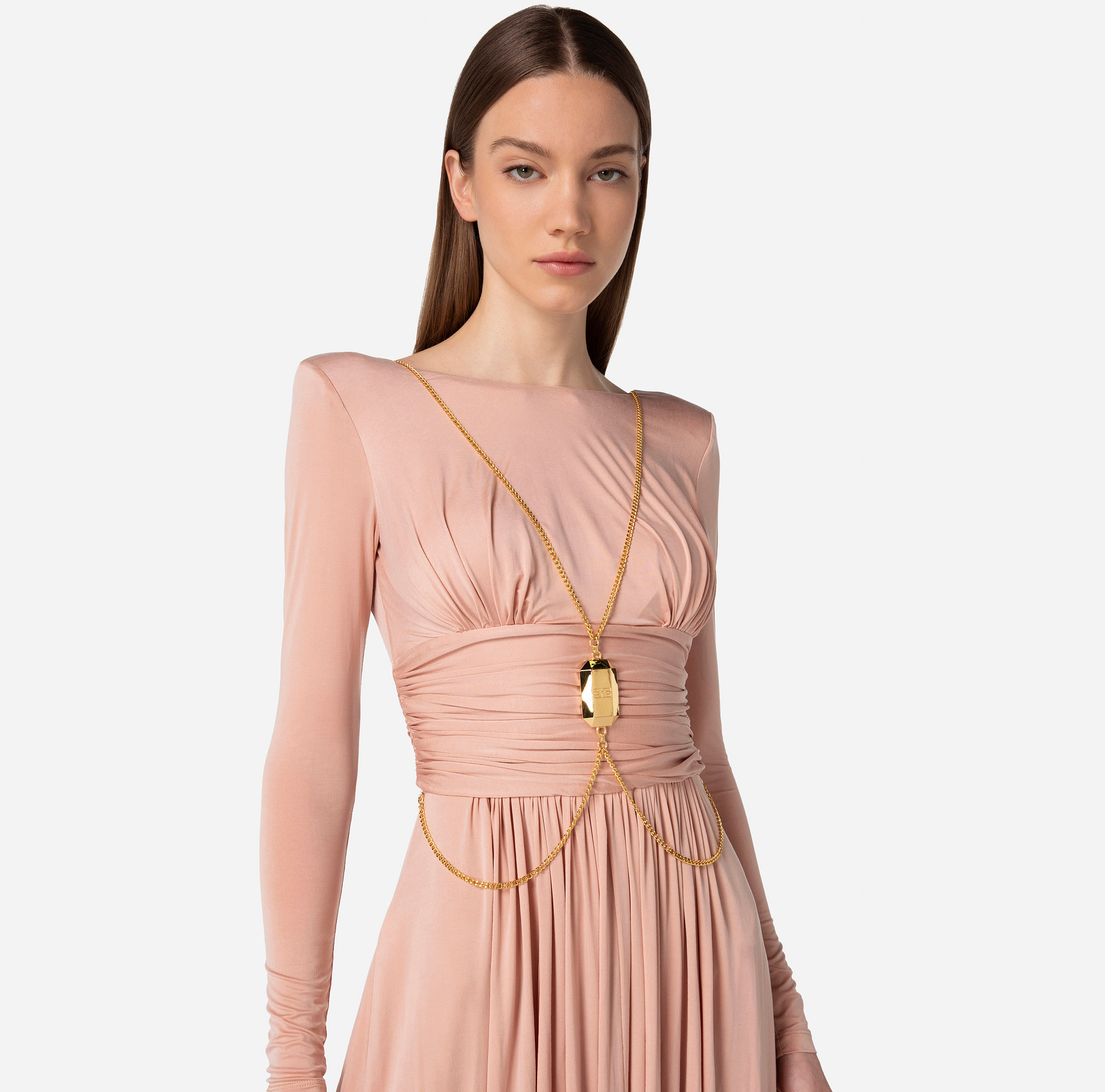 Red Carpet dress in jersey with accessory - Elisabetta Franchi