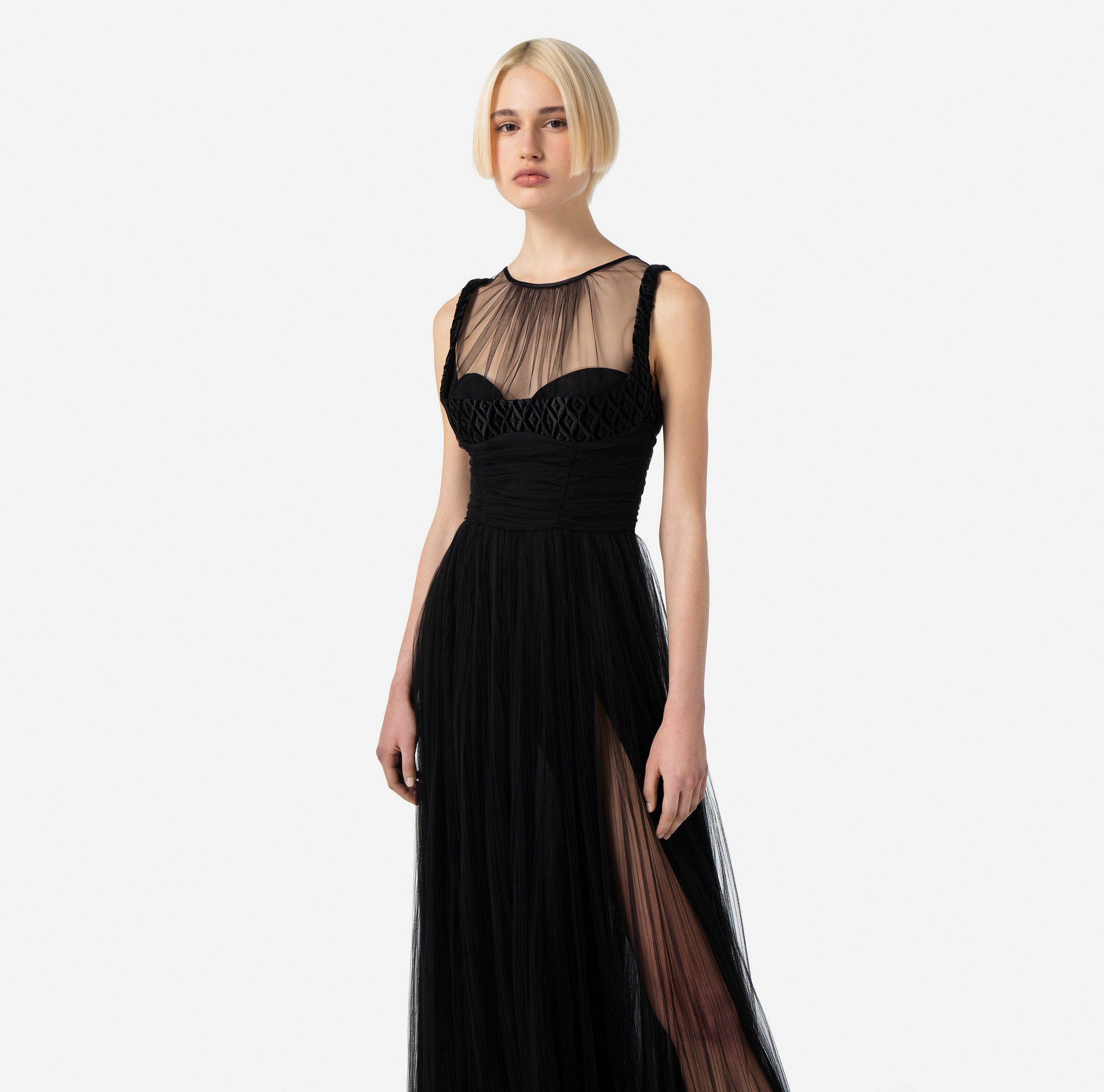 Red Carpet dress in pleated tulle fabric - Elisabetta Franchi