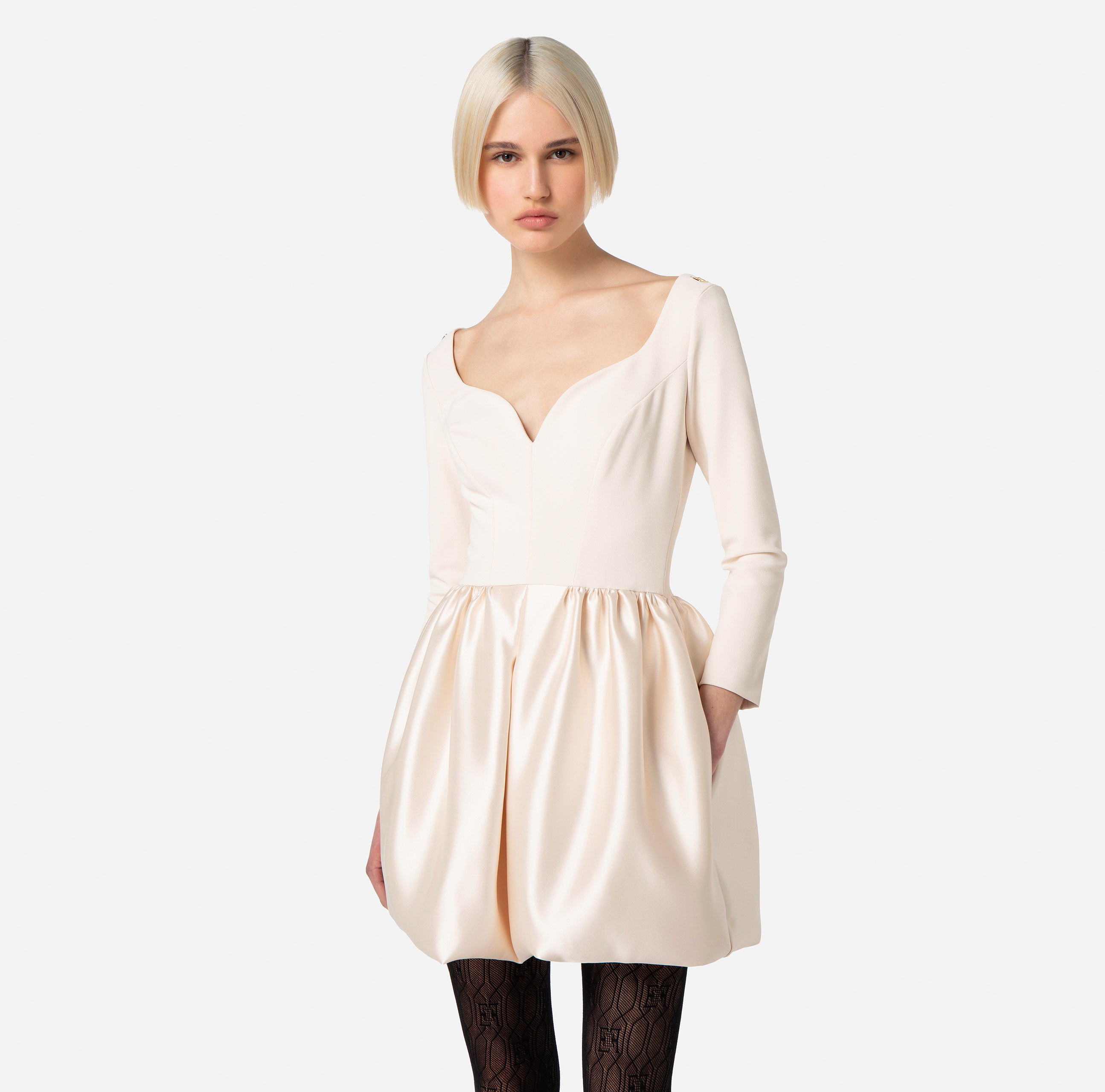 Mini-dress in double layer crêpe fabric with balloon skirt - Elisabetta Franchi