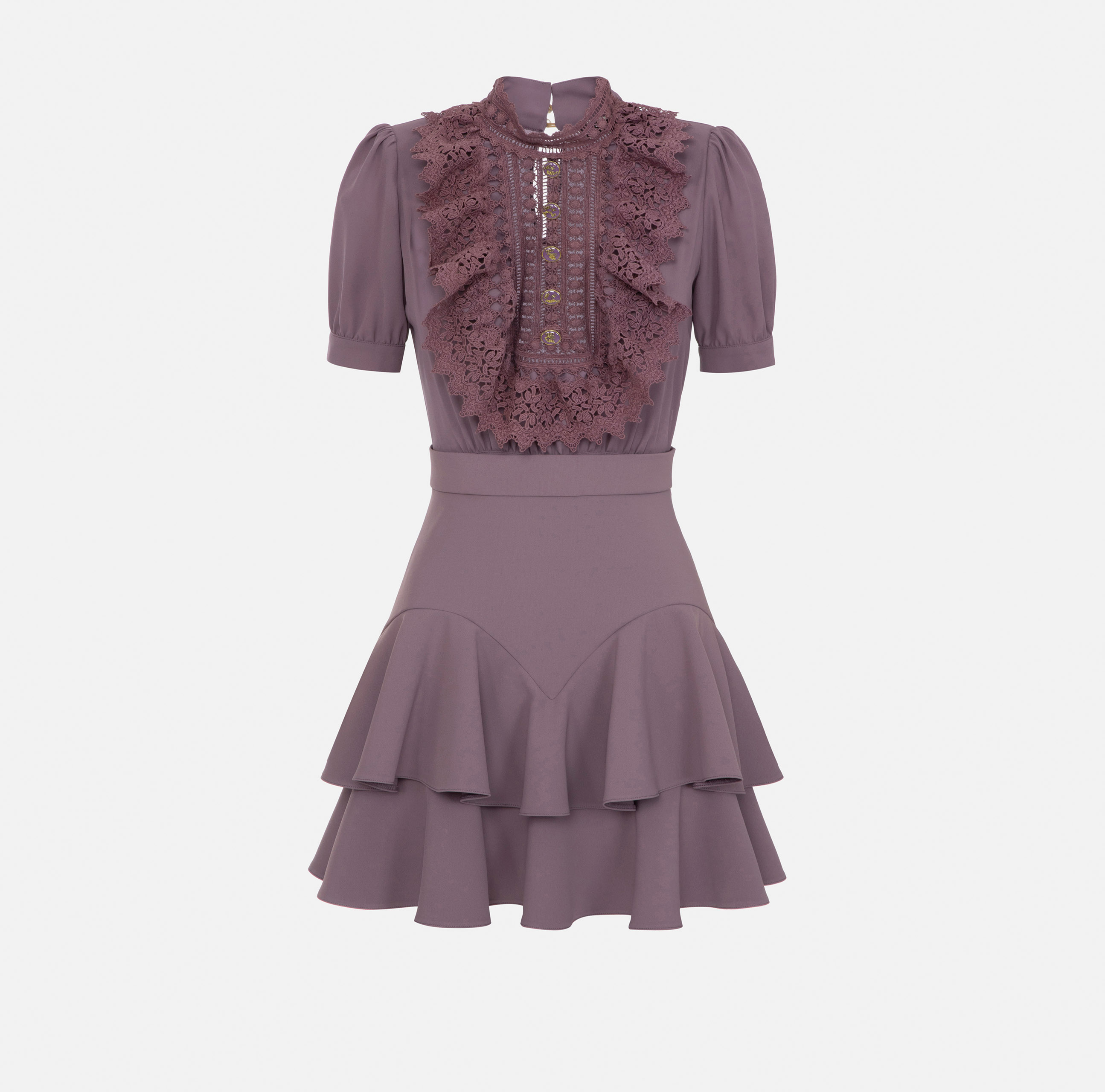 Mini-jurk van georgette en kanten gehaakte details - Elisabetta Franchi