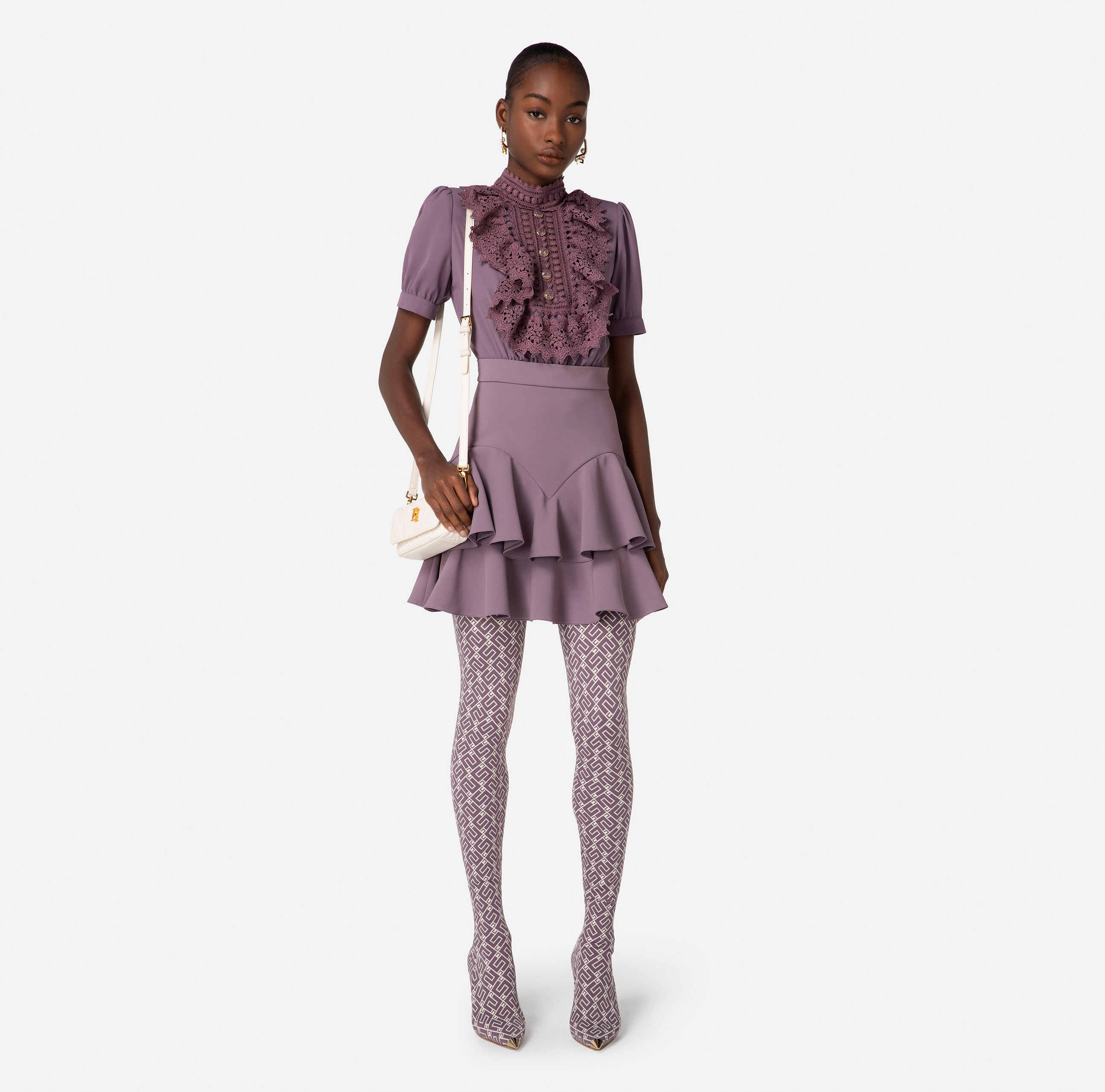 Mini-dress in georgette fabric and crochet lace - Elisabetta Franchi