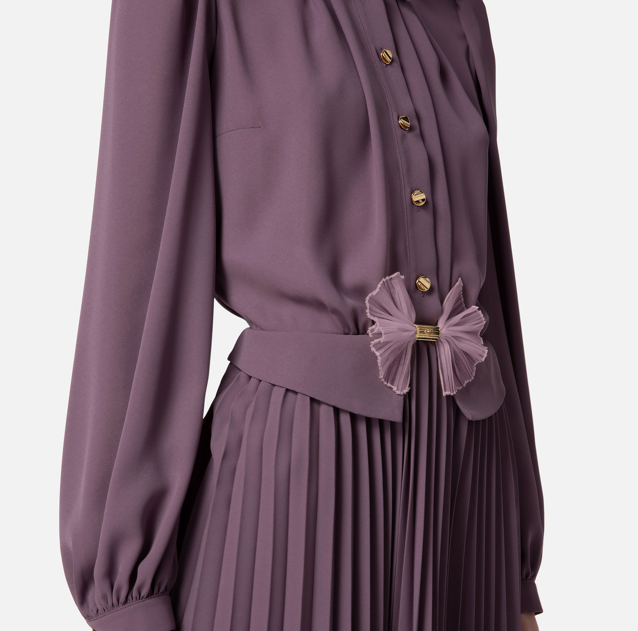 Shirt mini-dress in georgette fabric with bow - Elisabetta Franchi