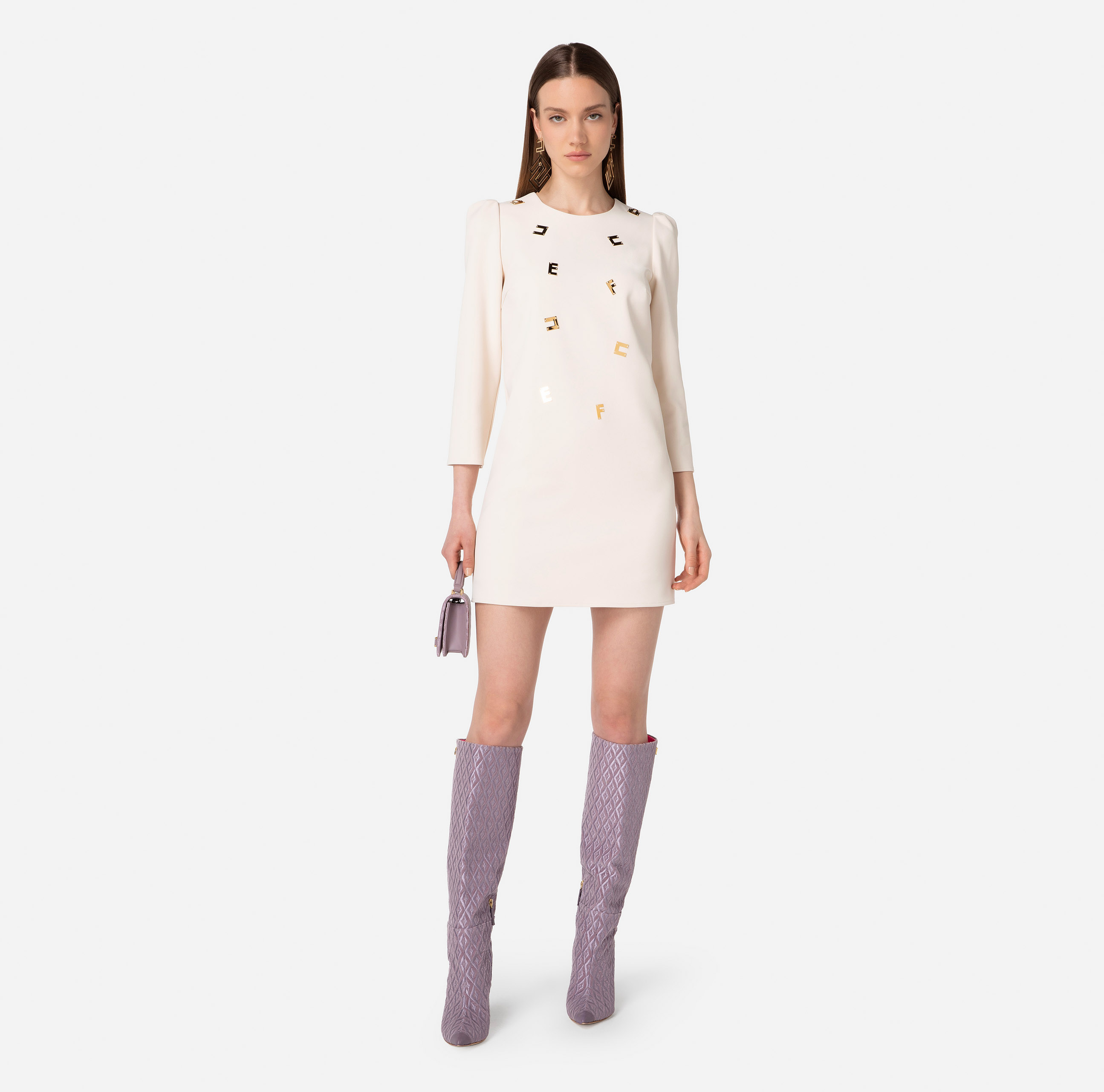 Mini-dress in double layer crêpe fabric with lettering - Elisabetta Franchi