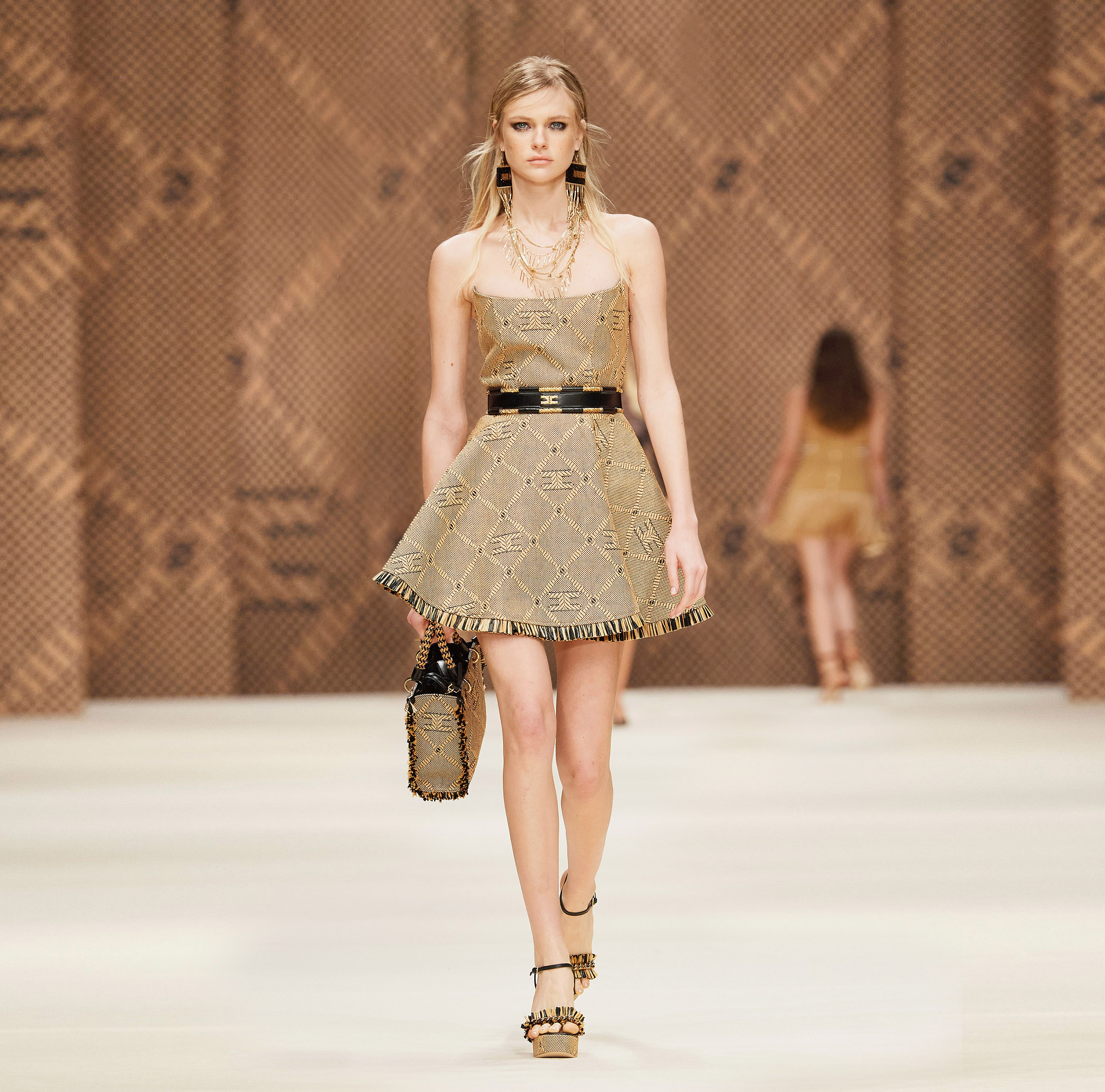 Raffia mini dress with diamond pattern - Elisabetta Franchi