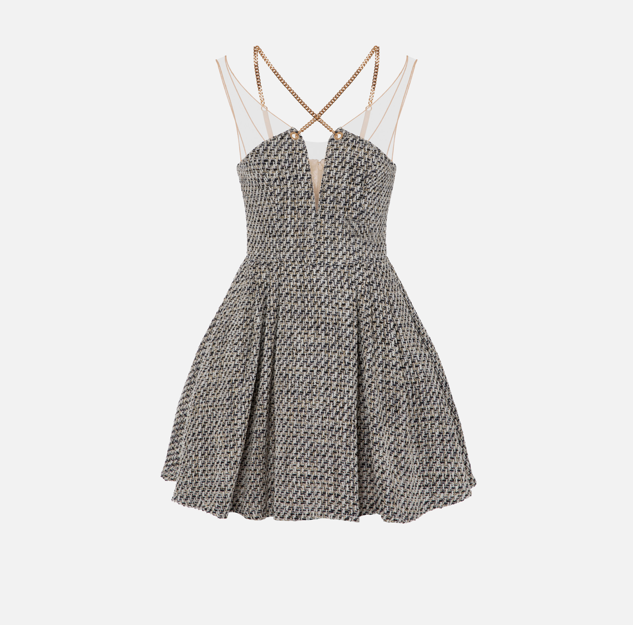 Mini-robe en tweed lurex avec chaîne - Elisabetta Franchi
