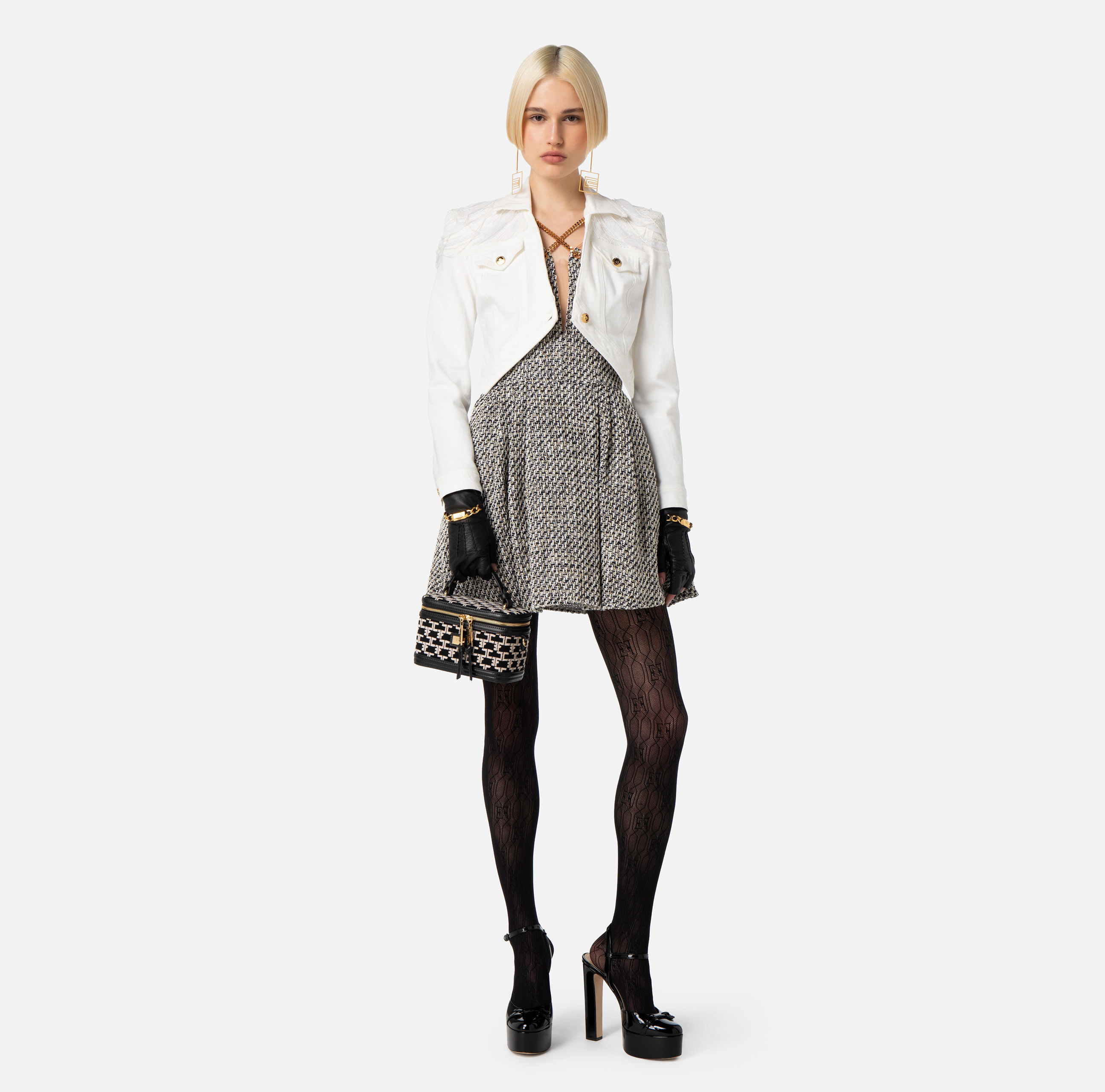 Mini-jurk van lurex tweed met kettinkje - Elisabetta Franchi