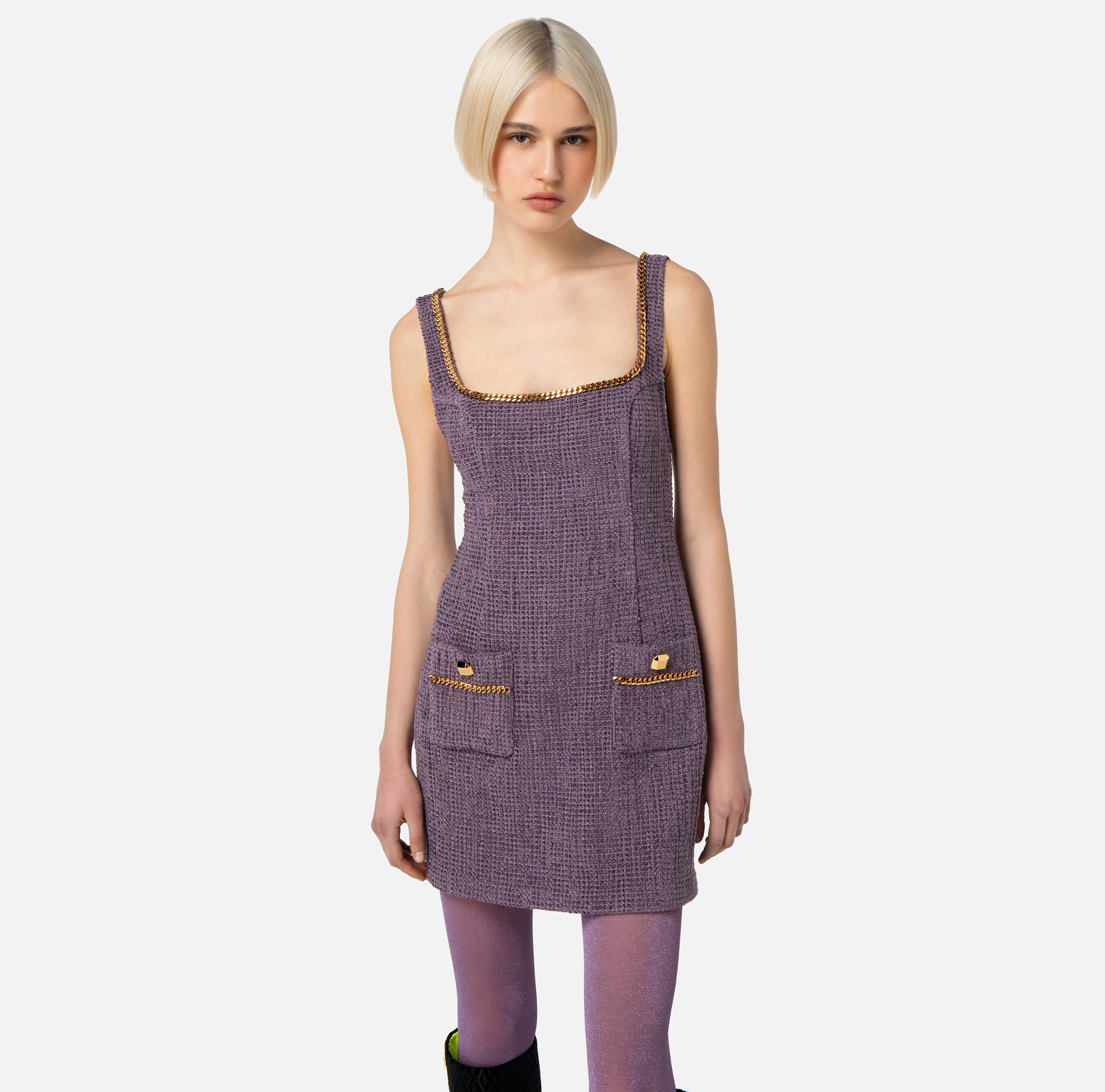 Mini-jurk van tweed met kettinkje - Elisabetta Franchi