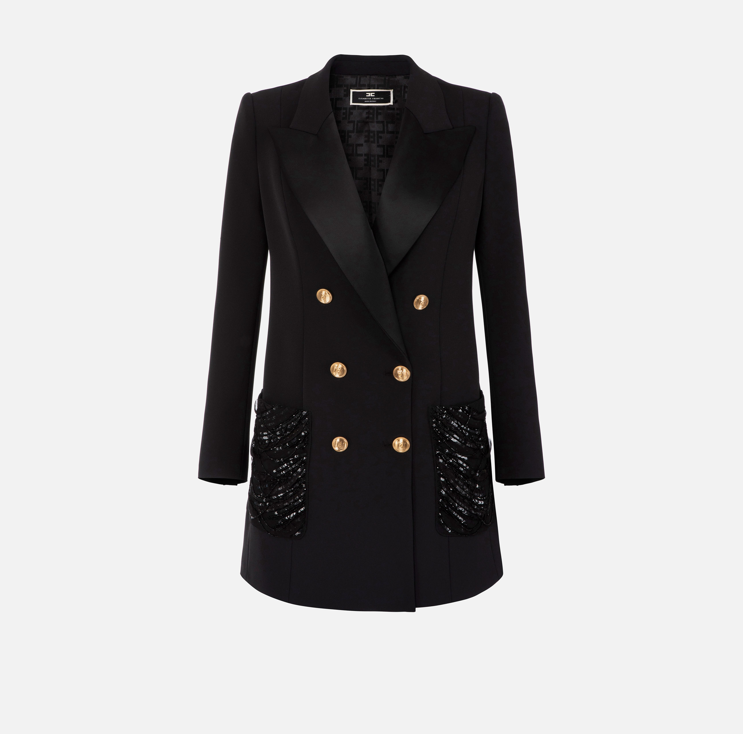 Coat dress in double layer crêpe fabric with embroidered pockets - Elisabetta Franchi