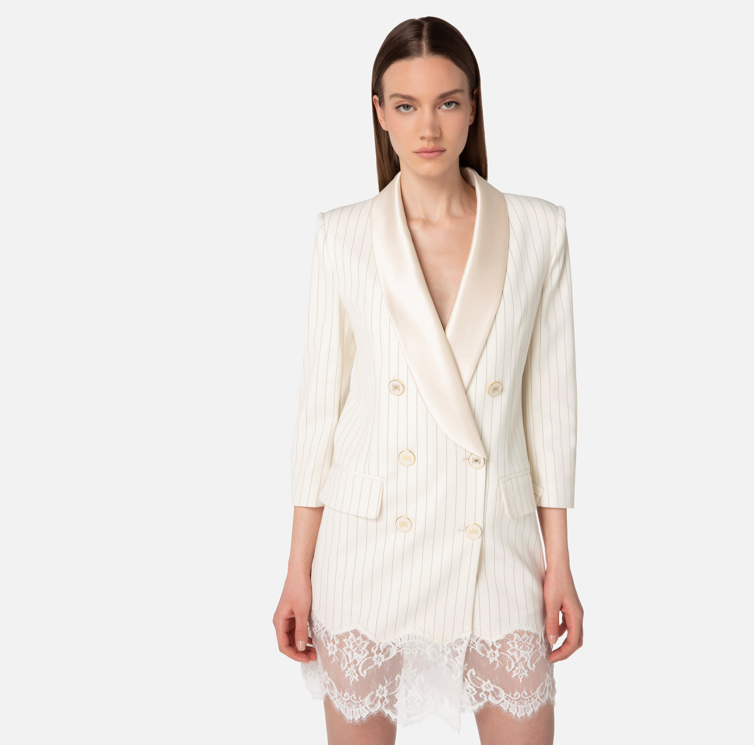 Платье-пиджак из летней шерсти с кружевной отделкой - Elisabetta Franchi