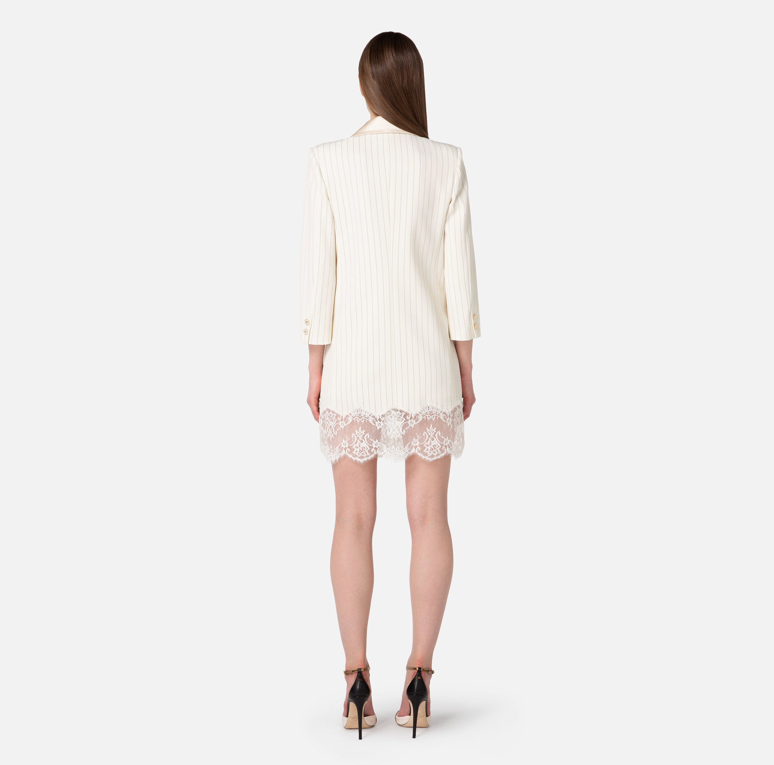 Платье-пиджак из летней шерсти с кружевной отделкой - Elisabetta Franchi
