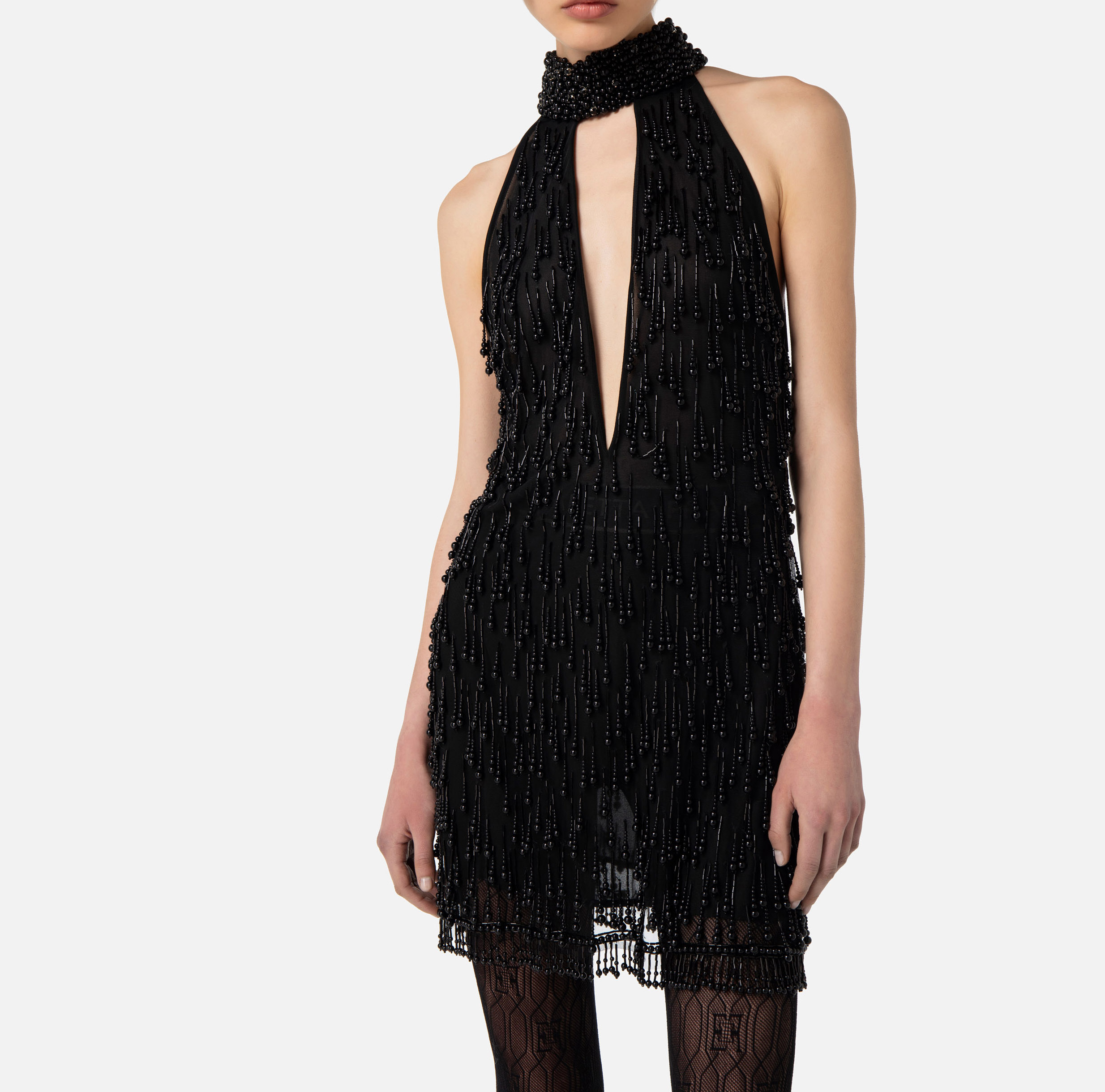 Tulle mini-dress with embroidered pearls - Elisabetta Franchi