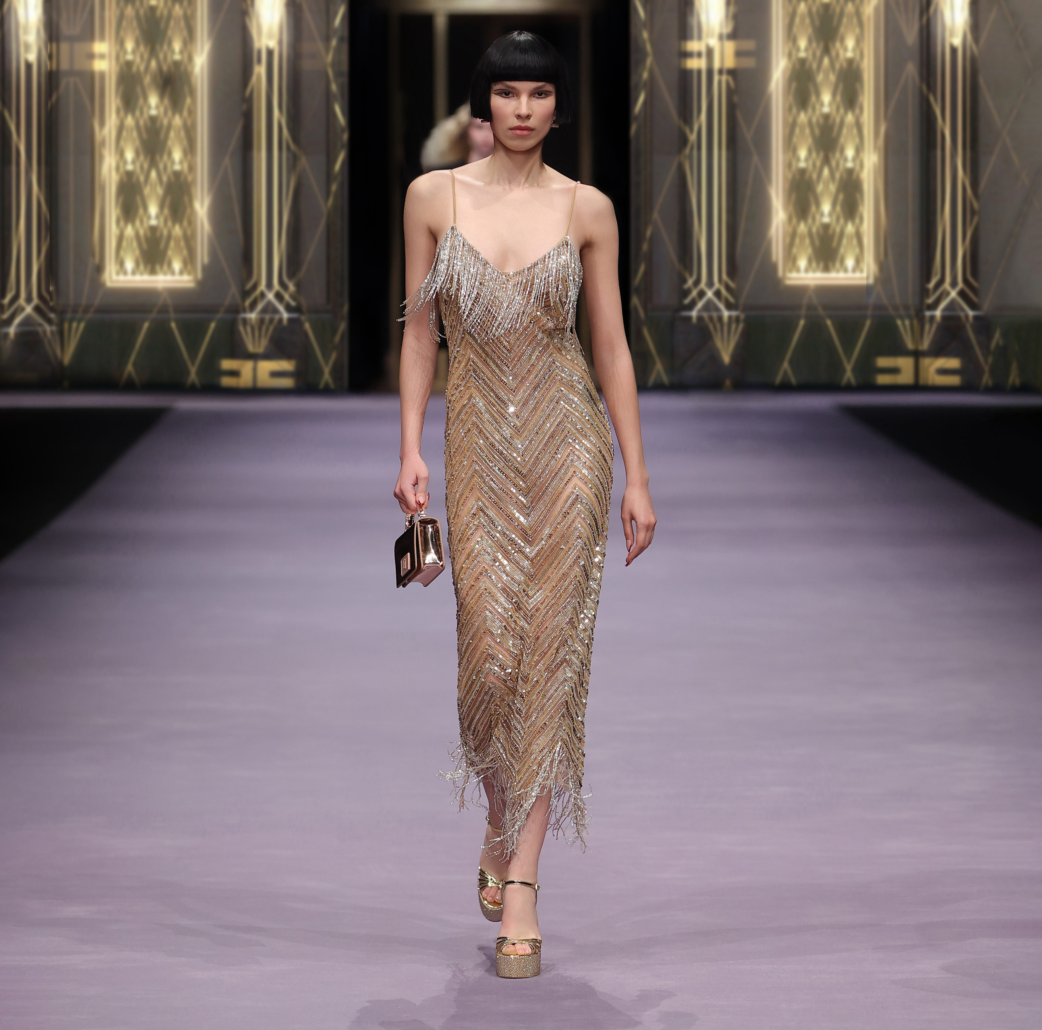 Tulle Red Carpet dress with embroidered sequins - Elisabetta Franchi