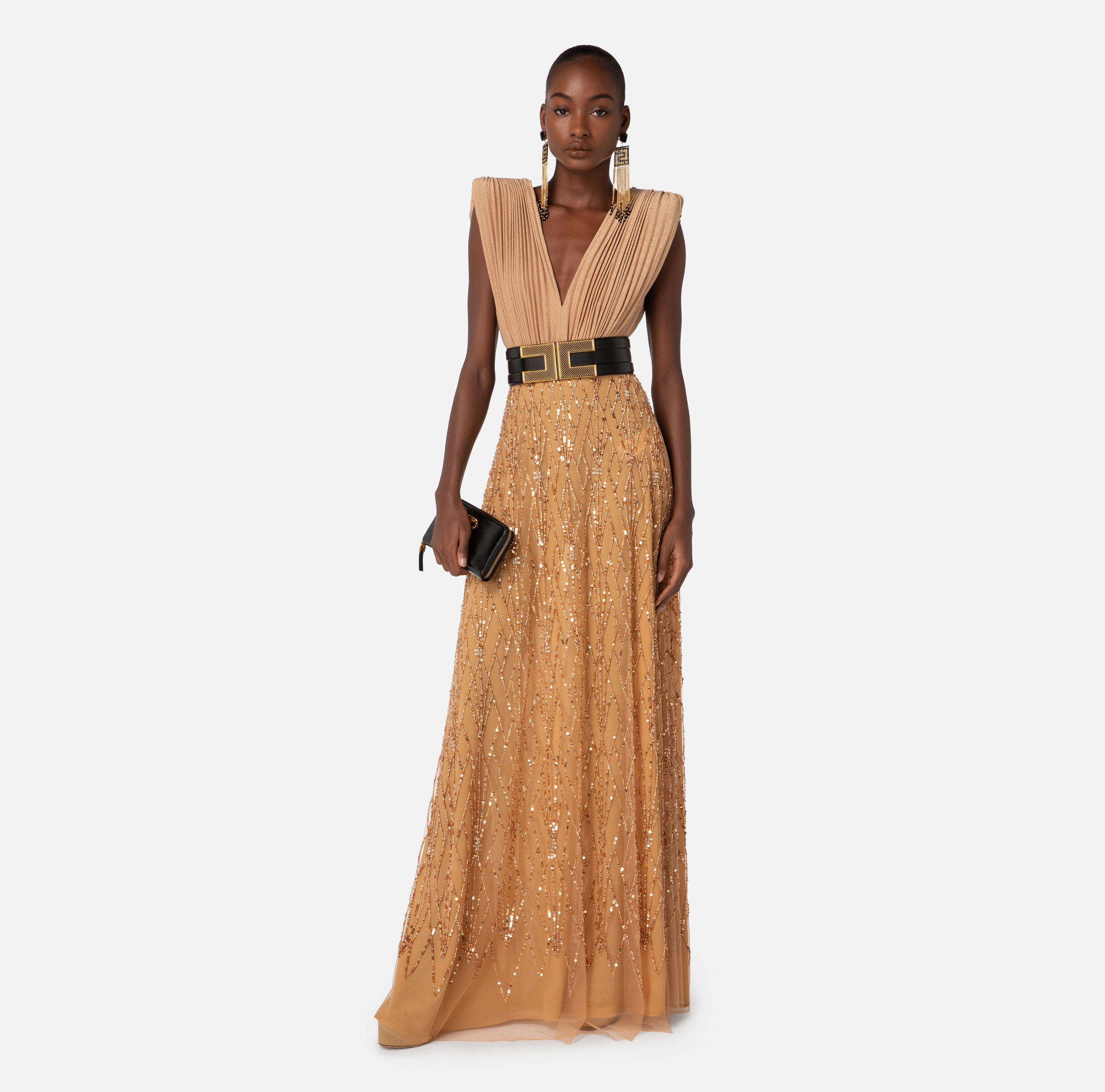 Red Carpet dress in jersey with diamond embroidery - Elisabetta Franchi