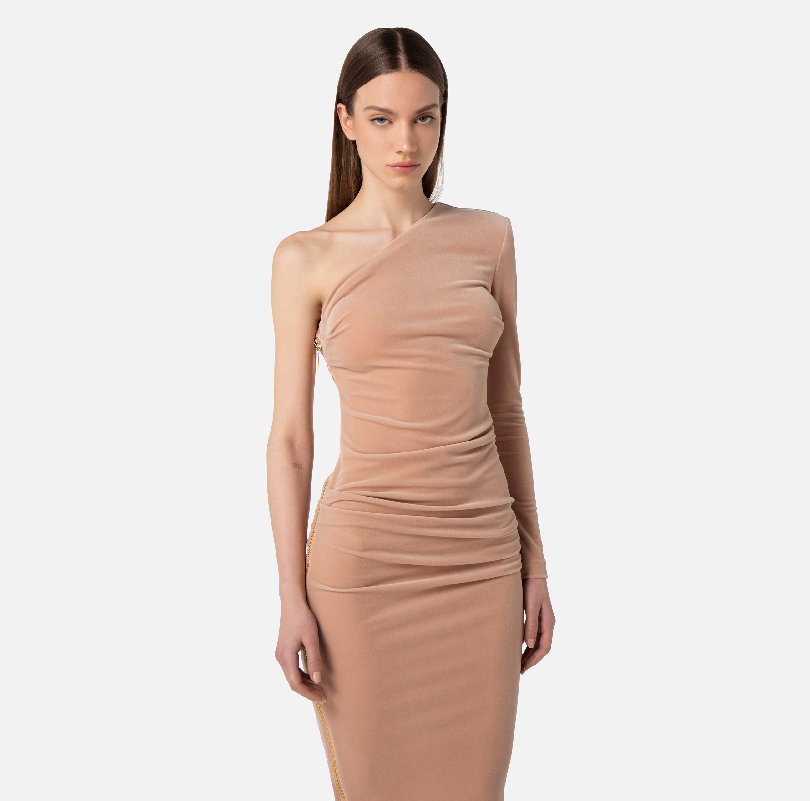 One-shoulder dress in velvet fabric - Elisabetta Franchi
