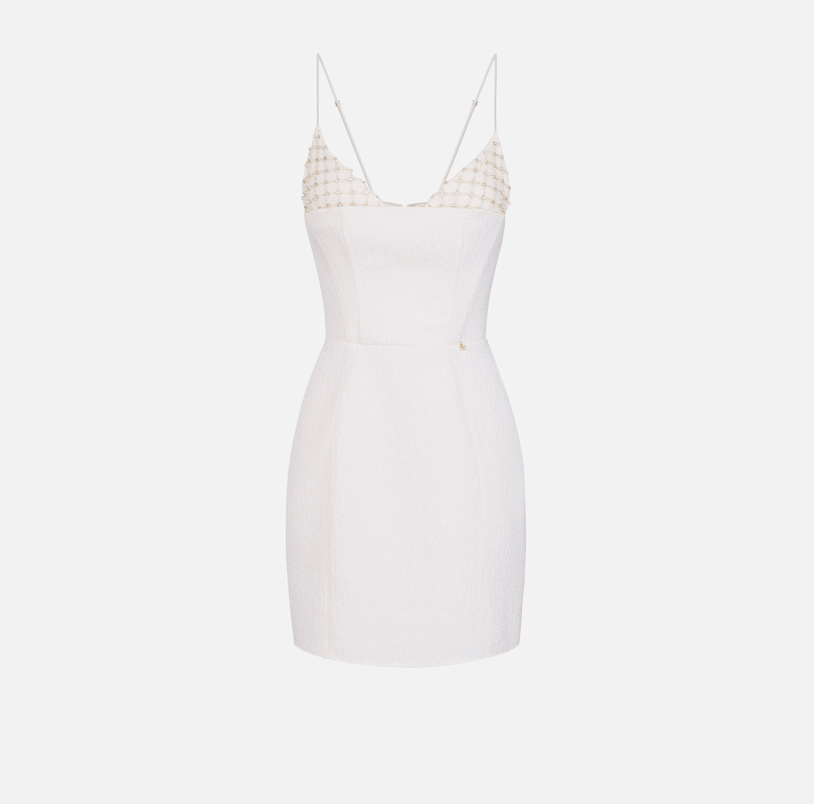 Mini-dress in textured work with embroidered cups - Elisabetta Franchi