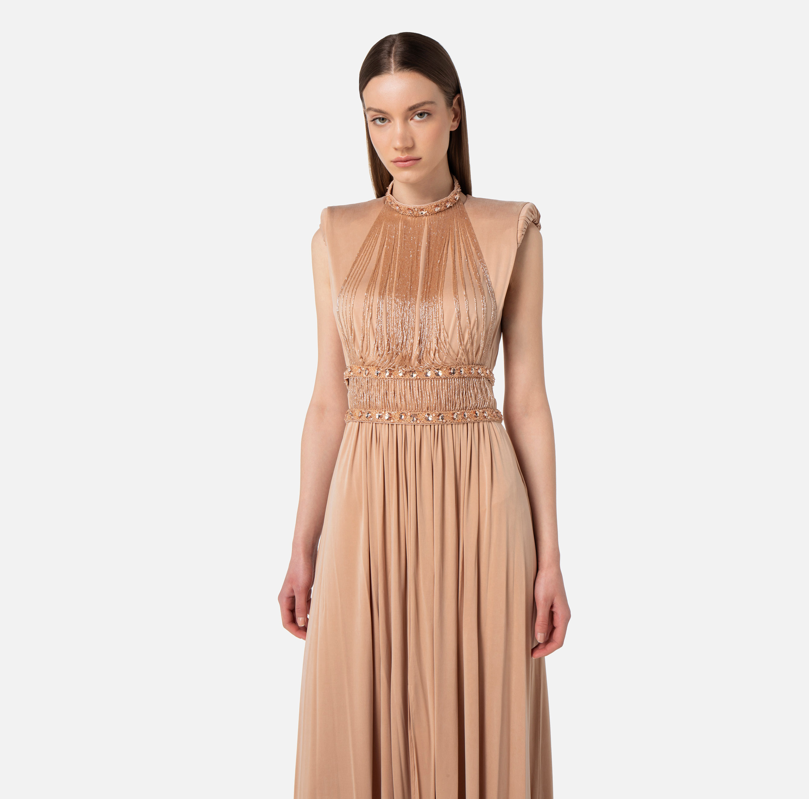 Red Carpet dress in cupro jersey with necklace - Elisabetta Franchi