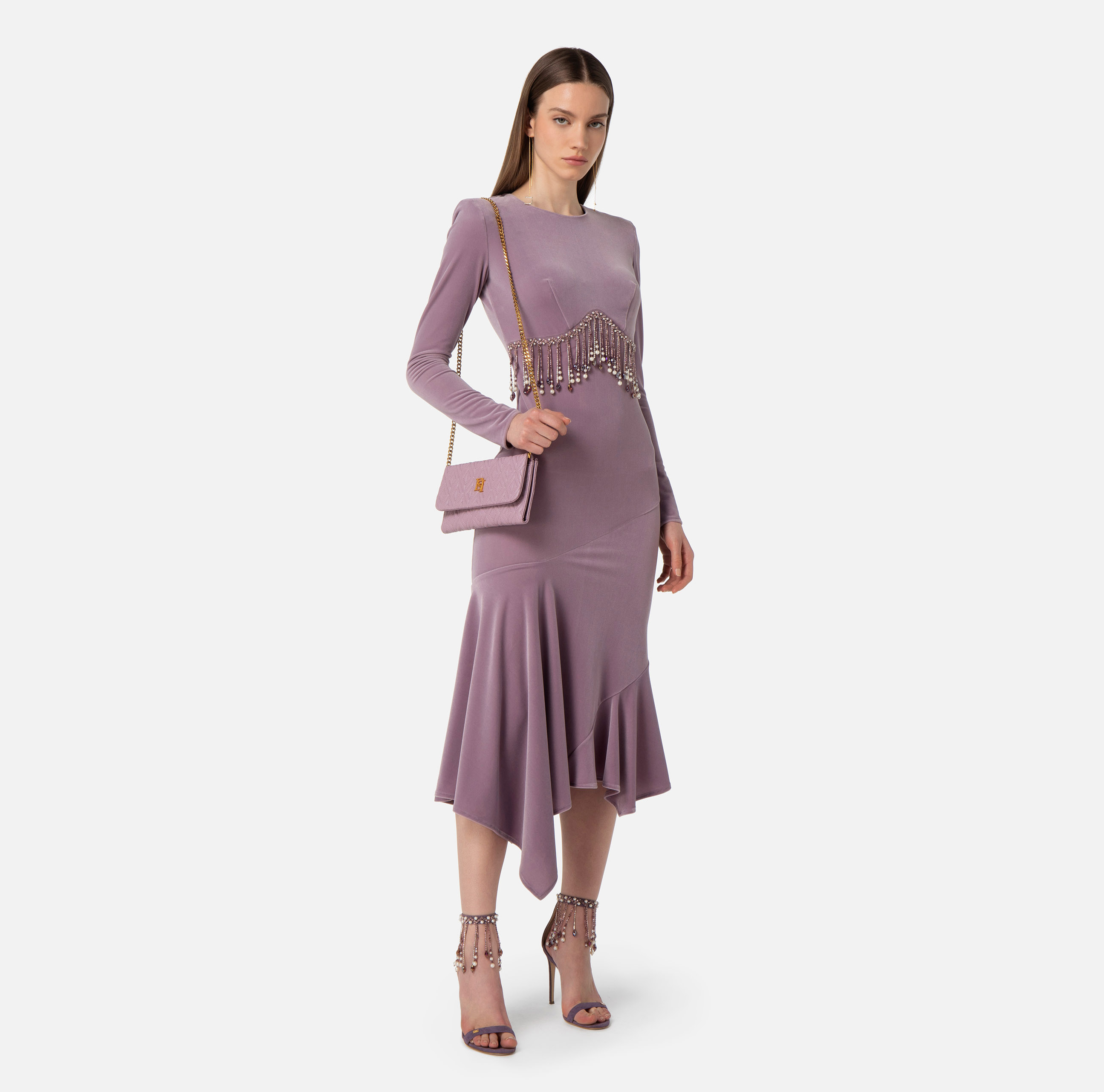 Sukienka midi z aksamitu, z naszyjnikiem - Elisabetta Franchi