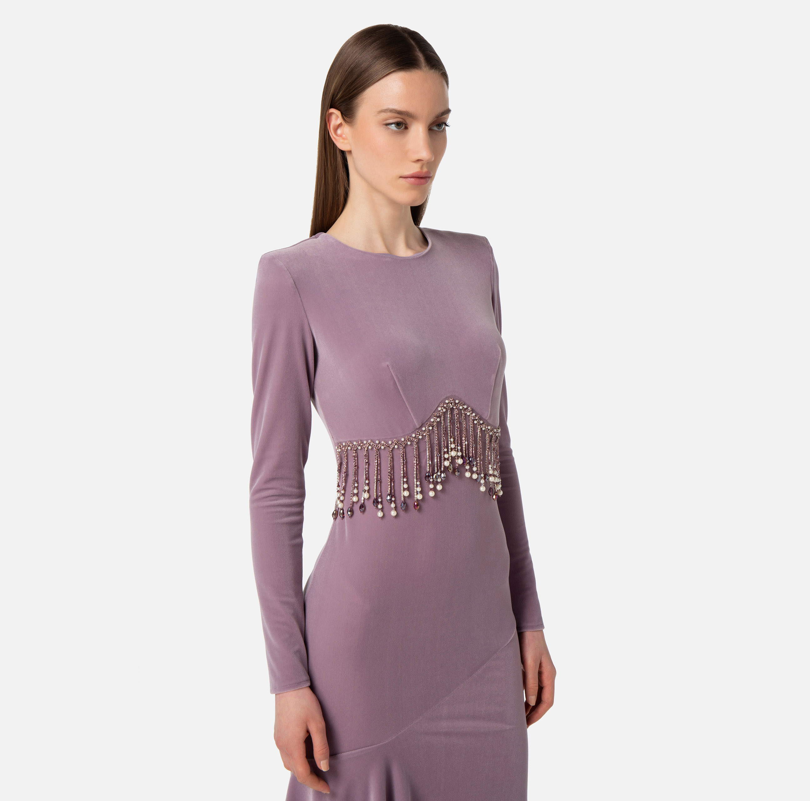Midi-Kleid aus Samt mit Perlen - Elisabetta Franchi