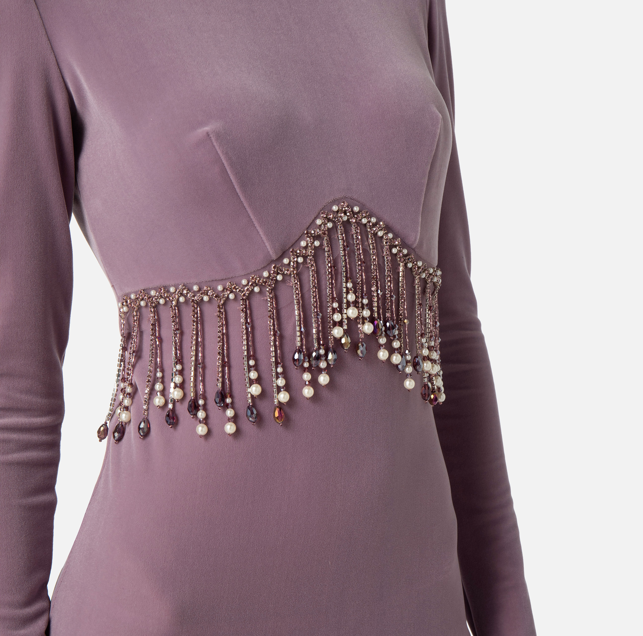 Midi-jurk van fluweel met parels - Elisabetta Franchi