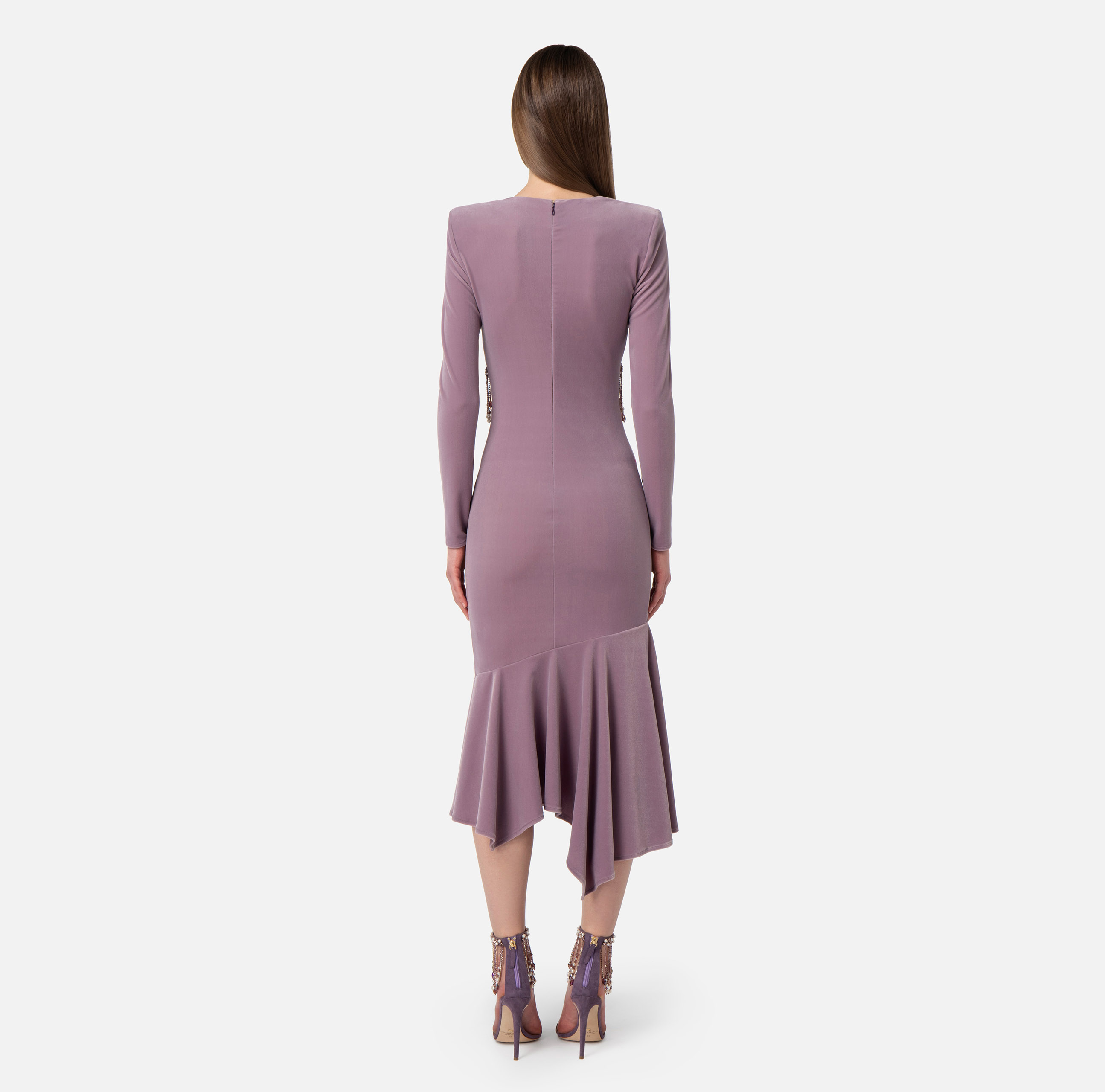 Midi-jurk van fluweel met parels - Elisabetta Franchi
