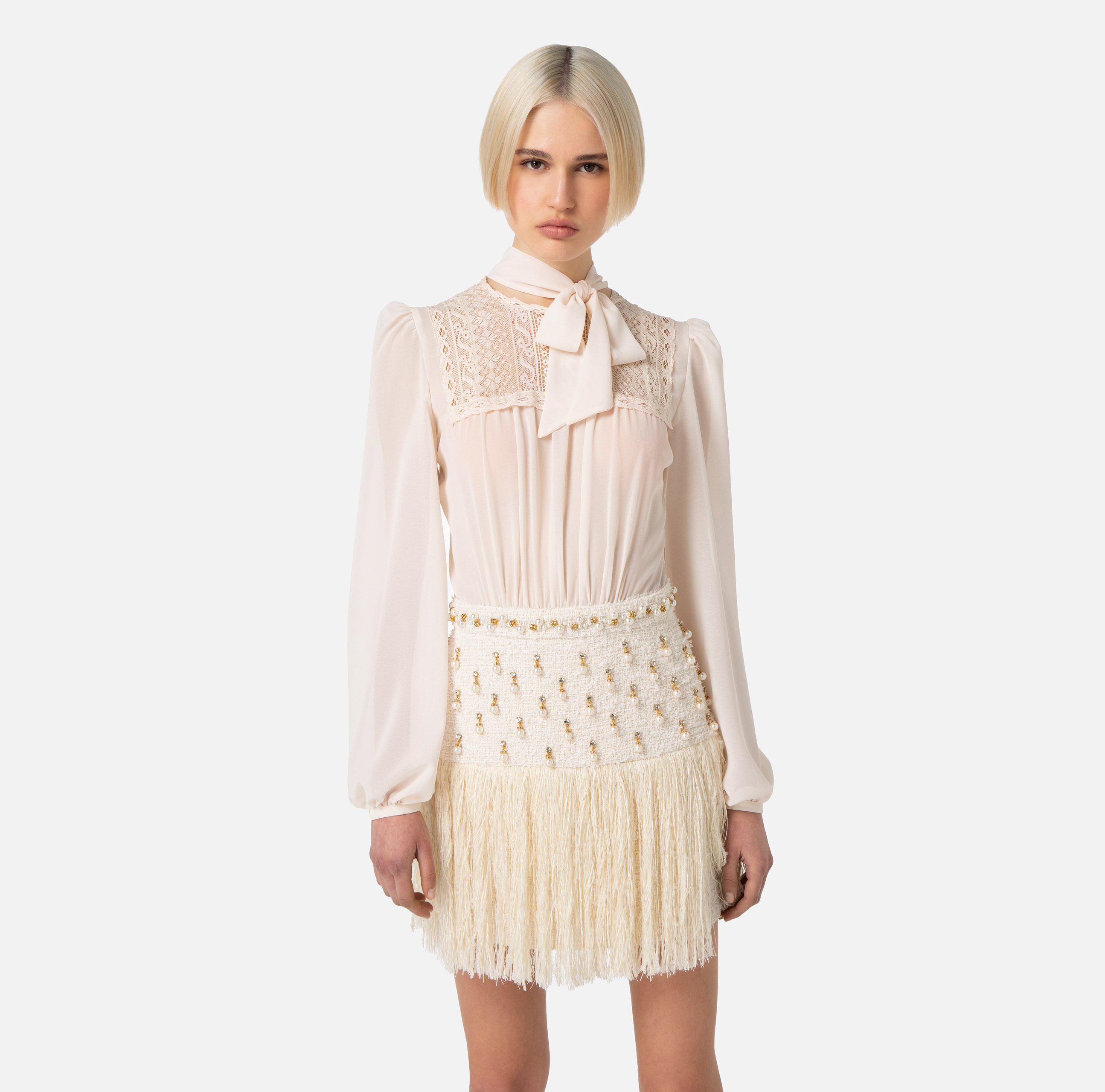 Combined embroidered tweed mini-dress - Elisabetta Franchi