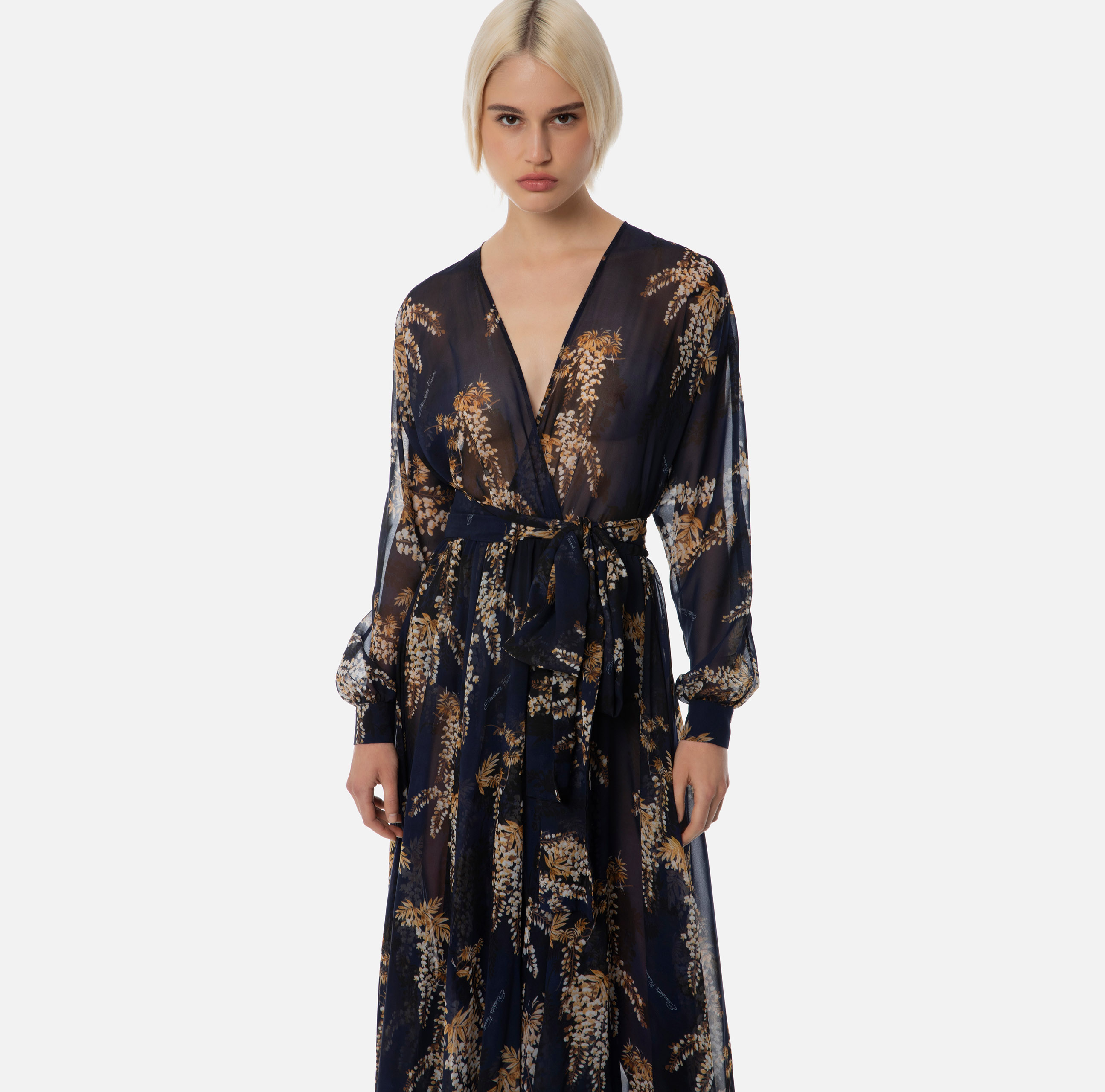 Red Carpet dress made of voile with floral print - Elisabetta Franchi