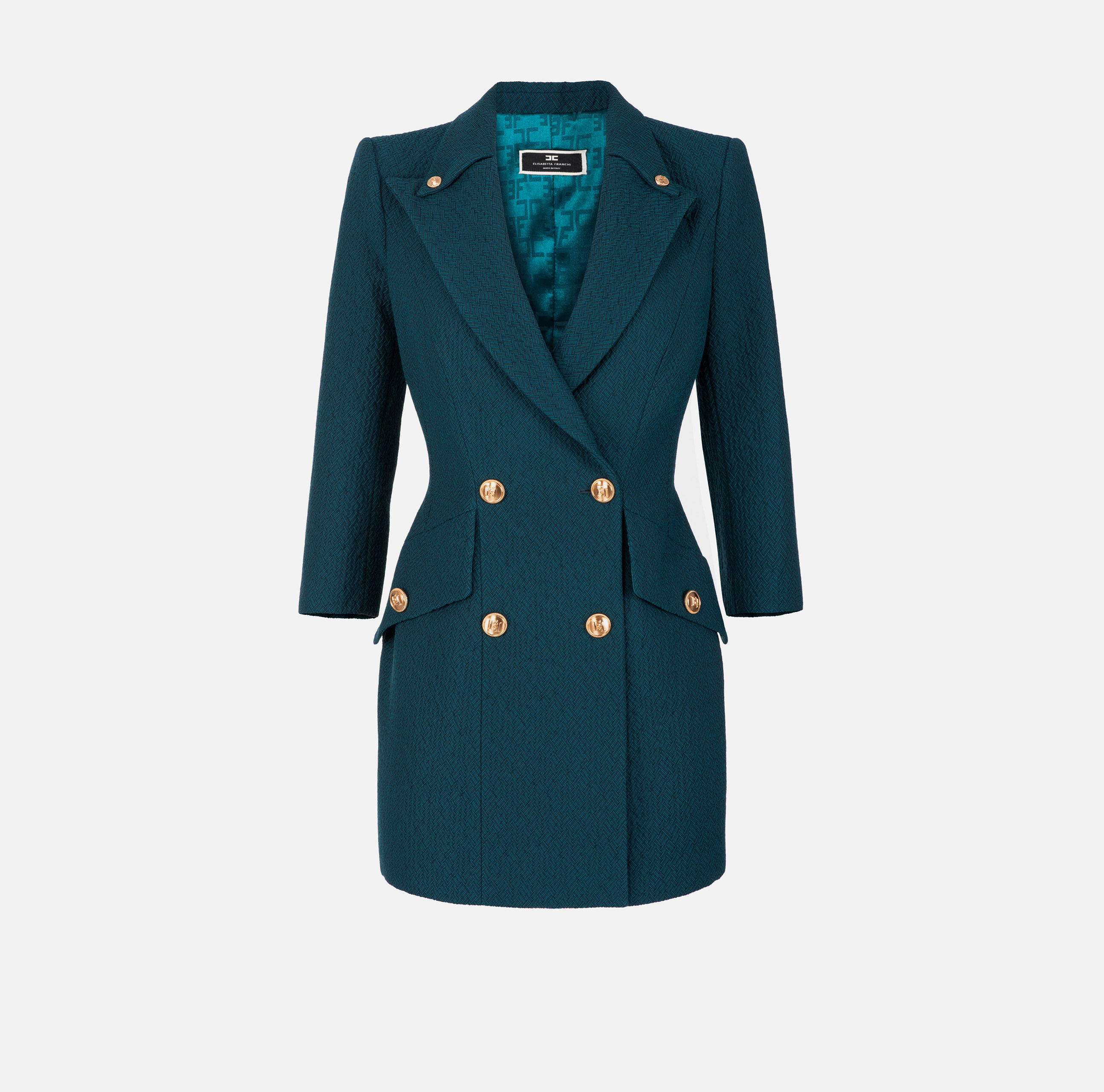 Vestido abrigo con solapas y botones con logotipo - Elisabetta Franchi