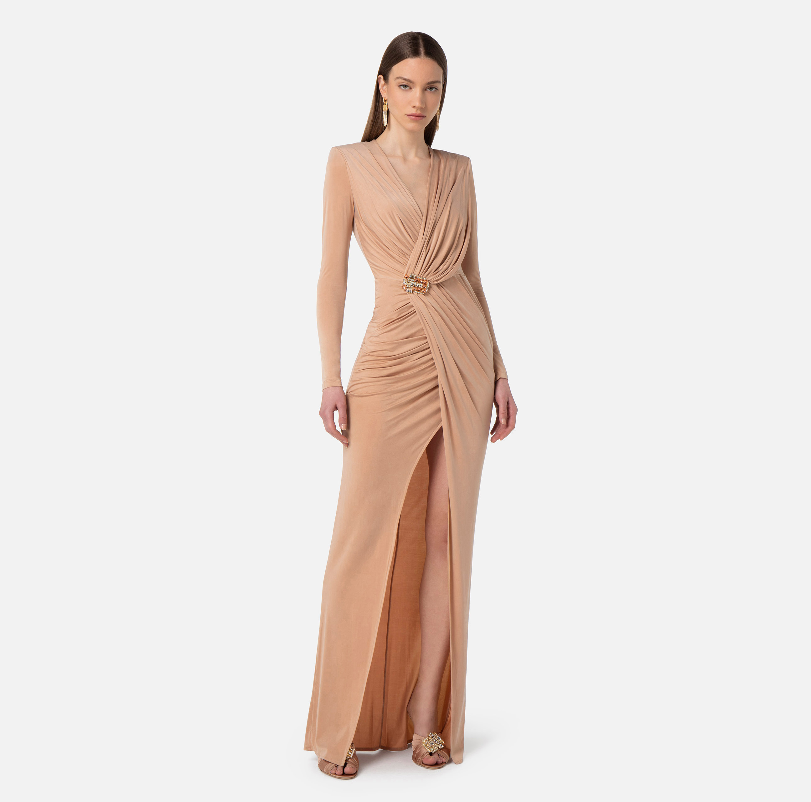 Red Carpet dress in cupro jersey with accessory - Elisabetta Franchi