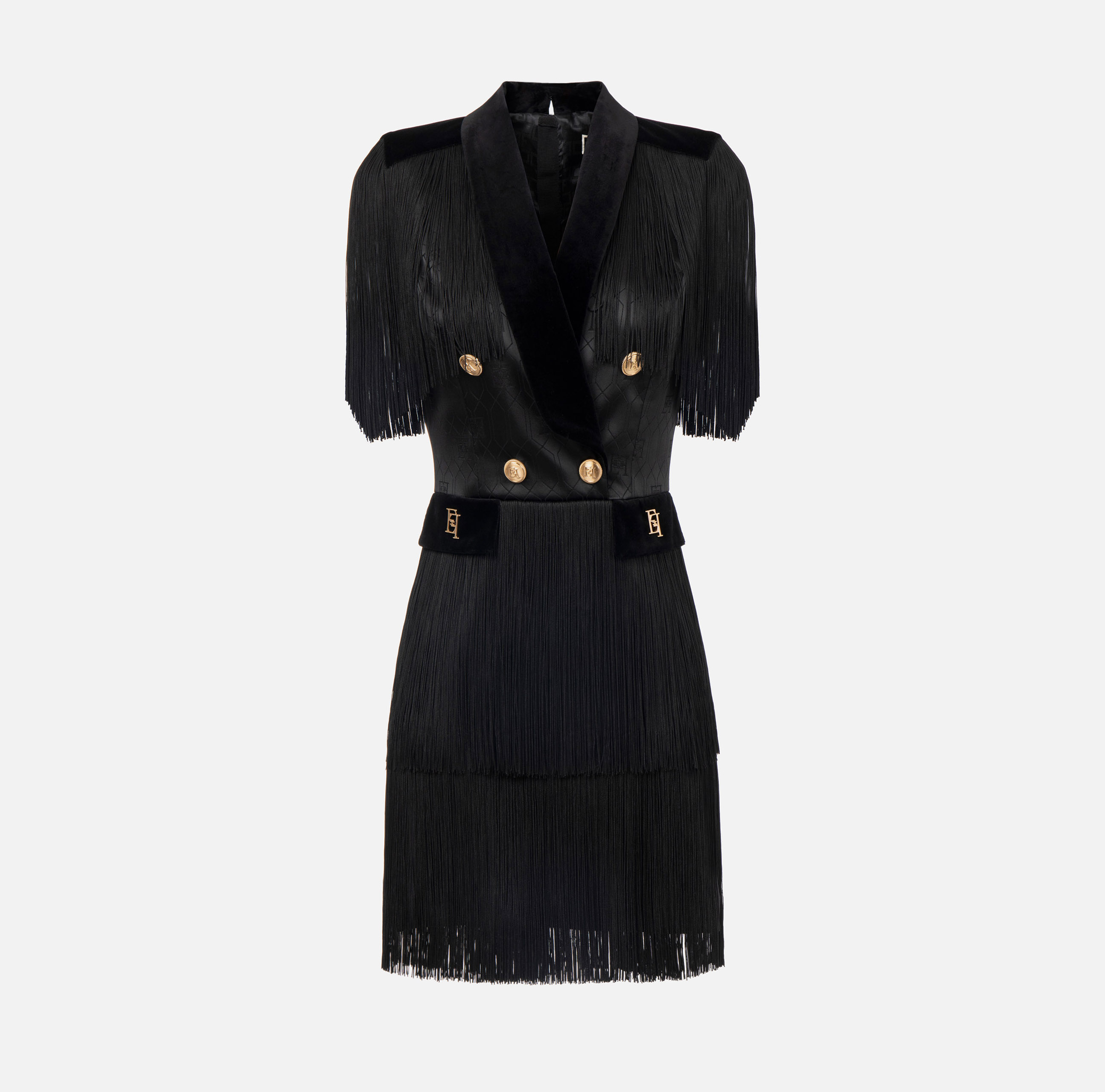 Coat dress in satin fabric with fringes - Elisabetta Franchi