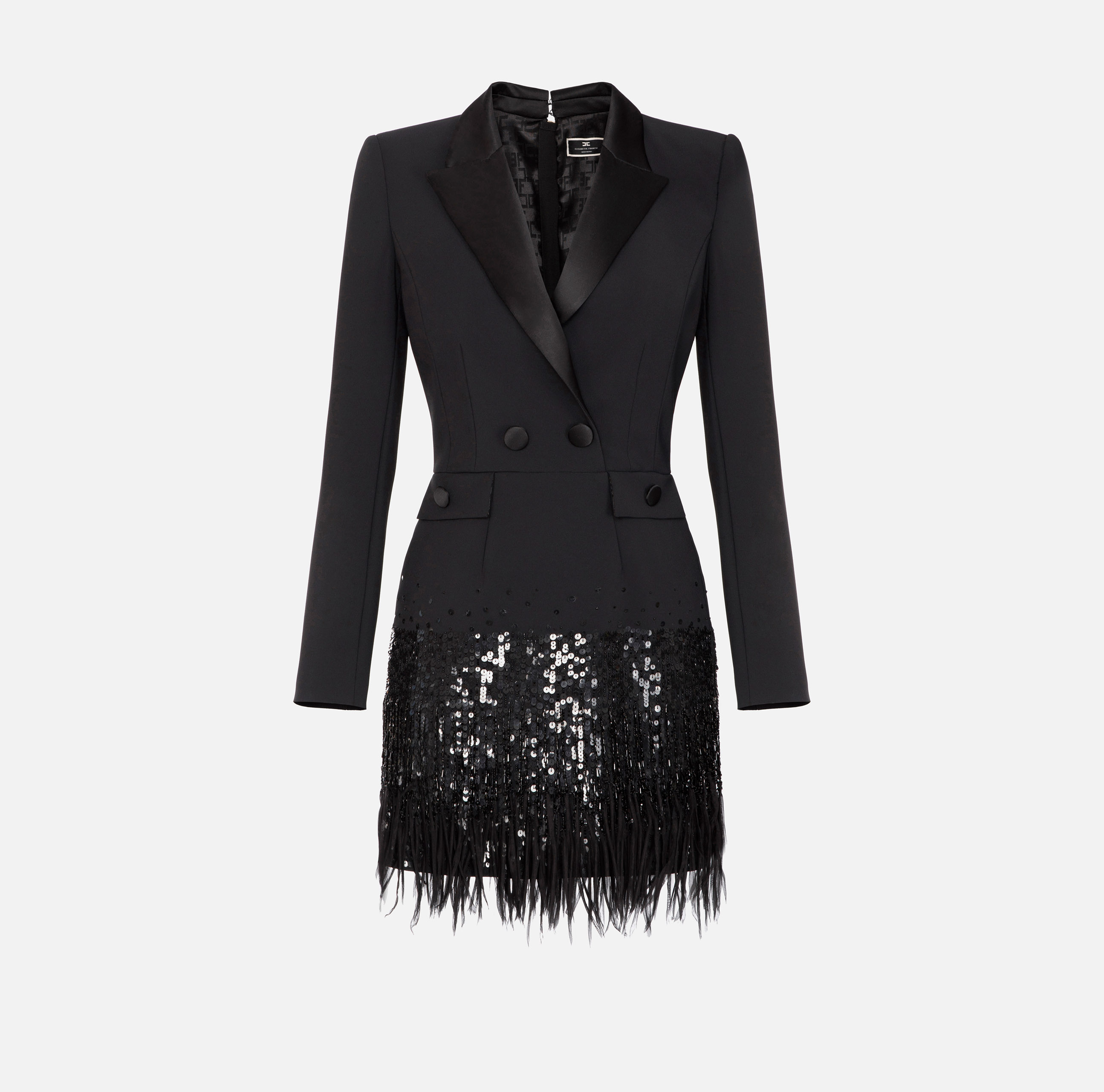 Coat dress in double layer crêpe fabric with sequins and fringes - ABBIGLIAMENTO - Elisabetta Franchi