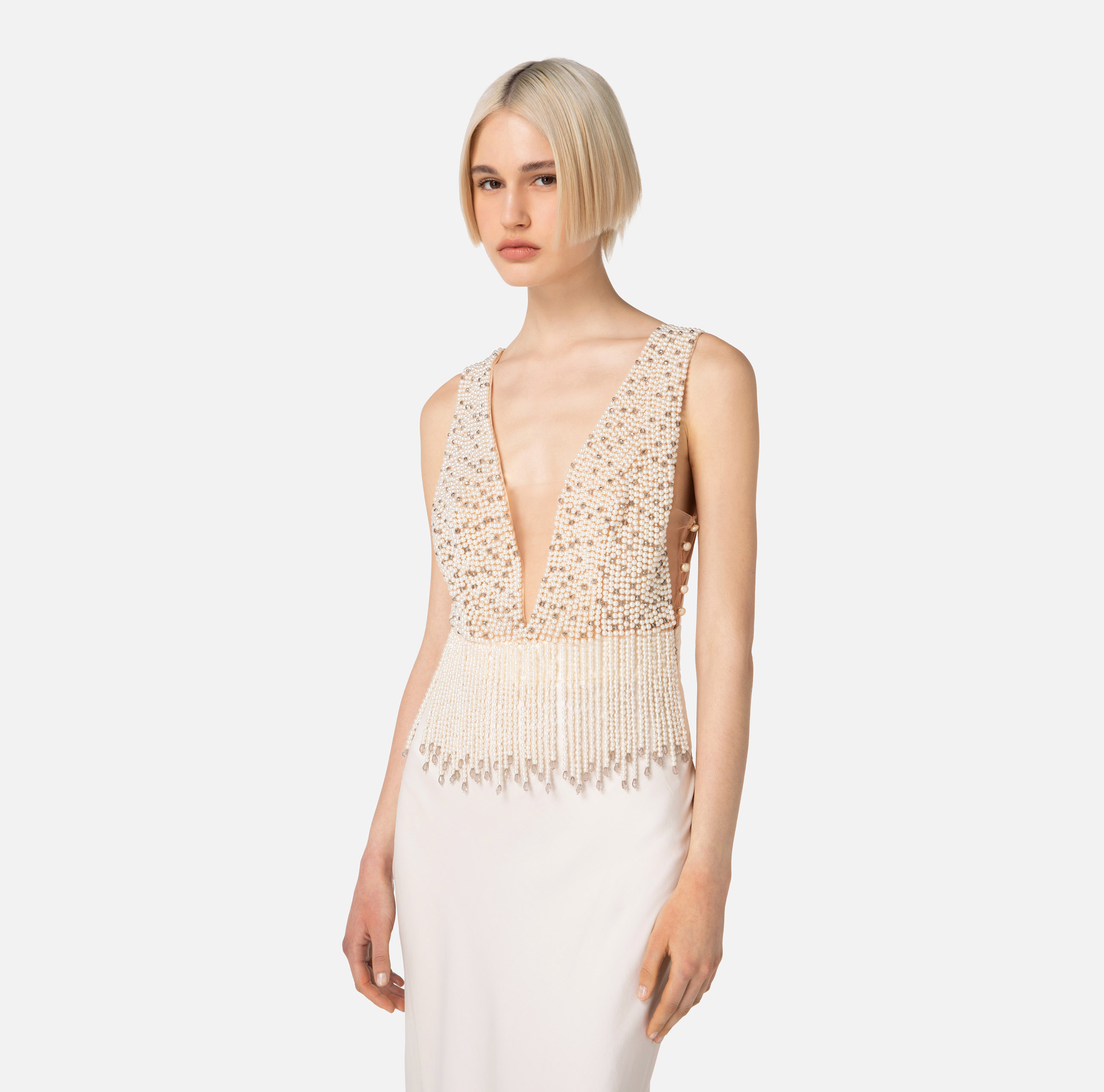 Red Carpet silk dress with embroidered bodice - Elisabetta Franchi
