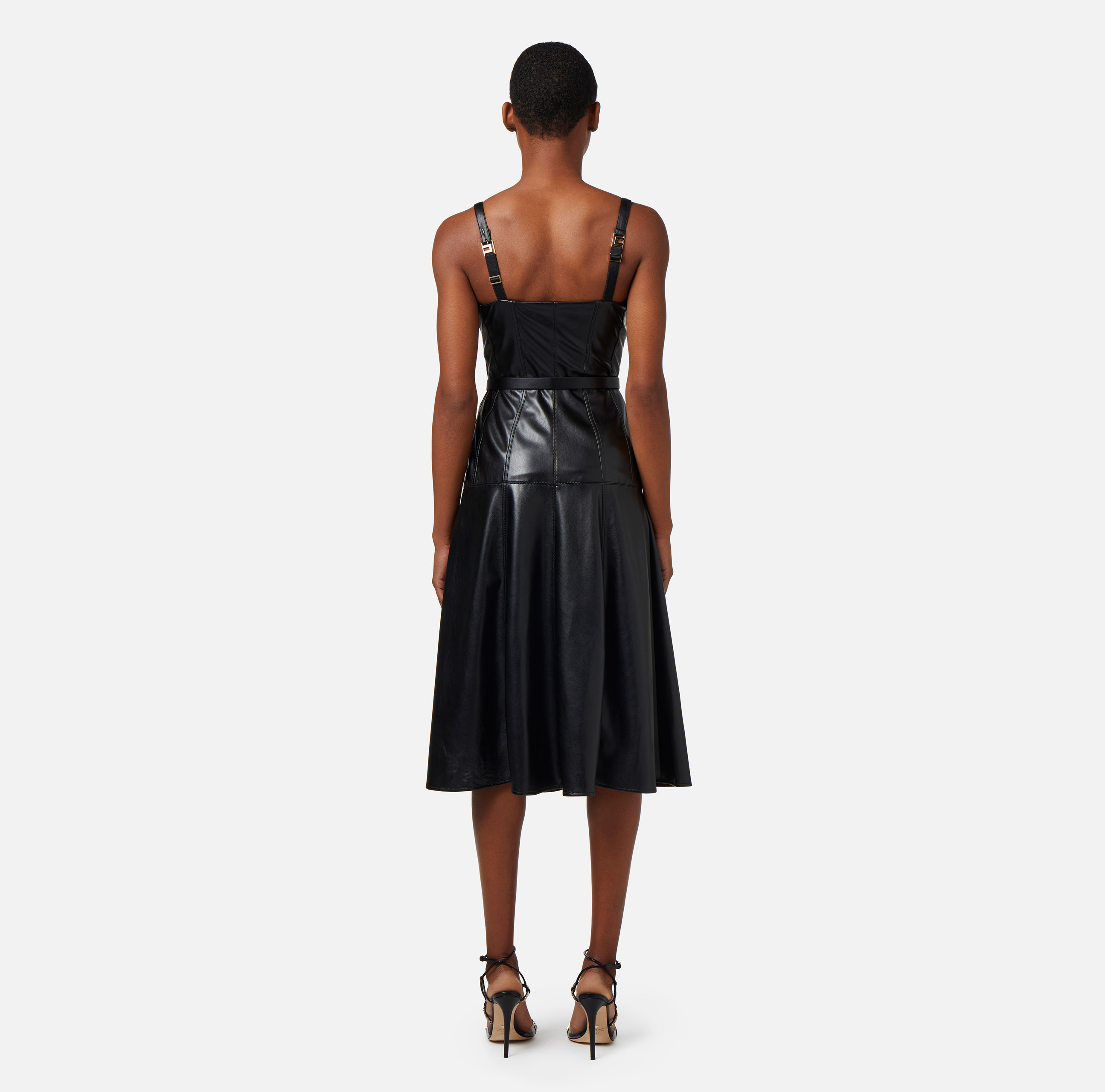Leather-effect midi dress with bustier cuts - Elisabetta Franchi