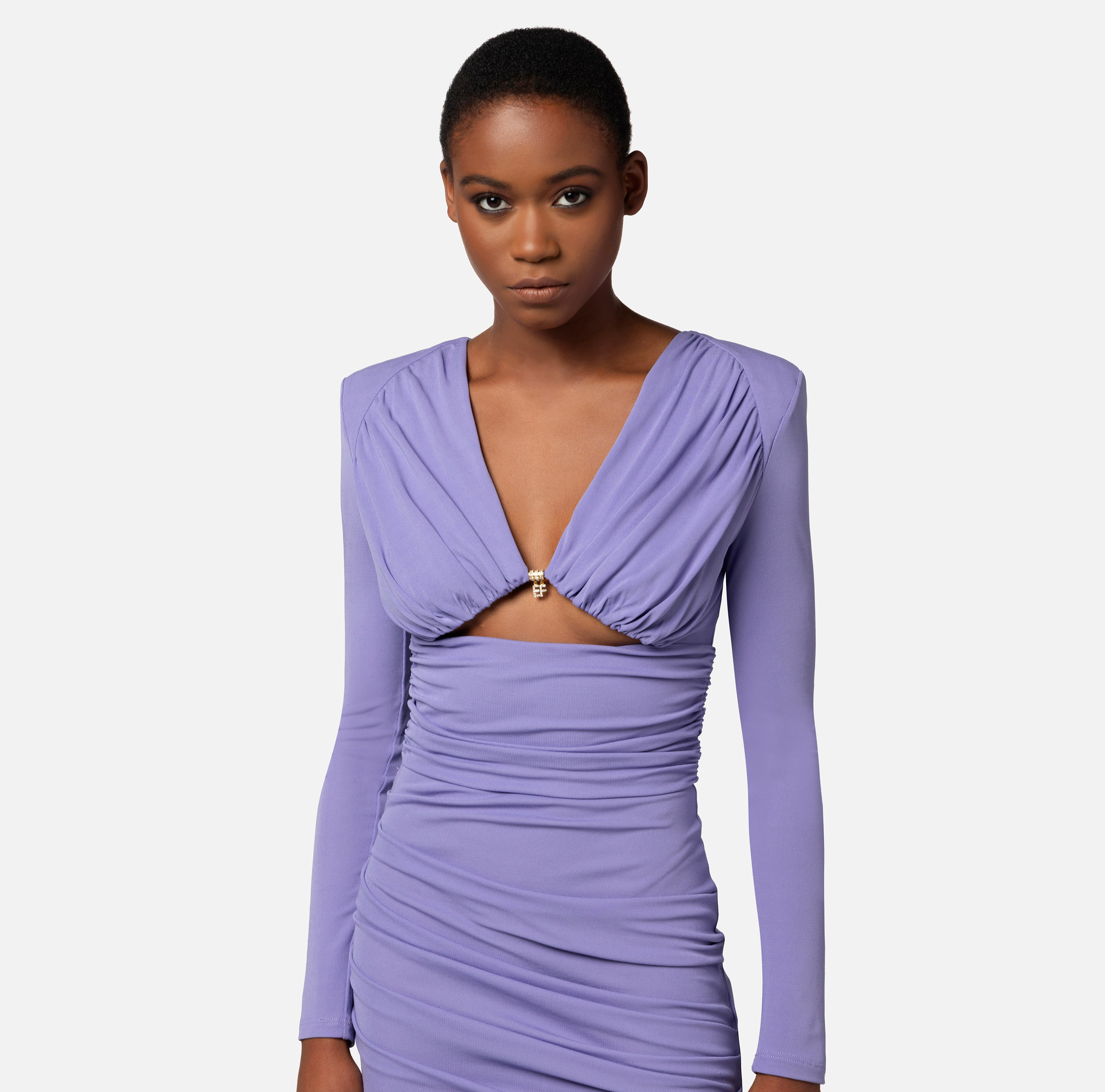 Red carpet dress in draped jersey with cut-out - Elisabetta Franchi