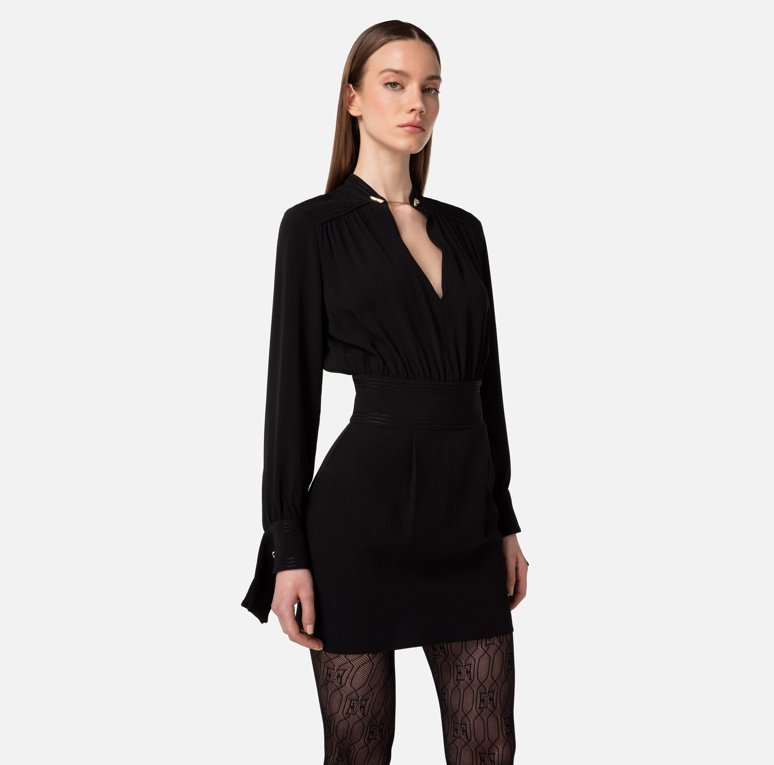 Mini-dress in crêpe fabric with embroidered shoulders - Elisabetta Franchi
