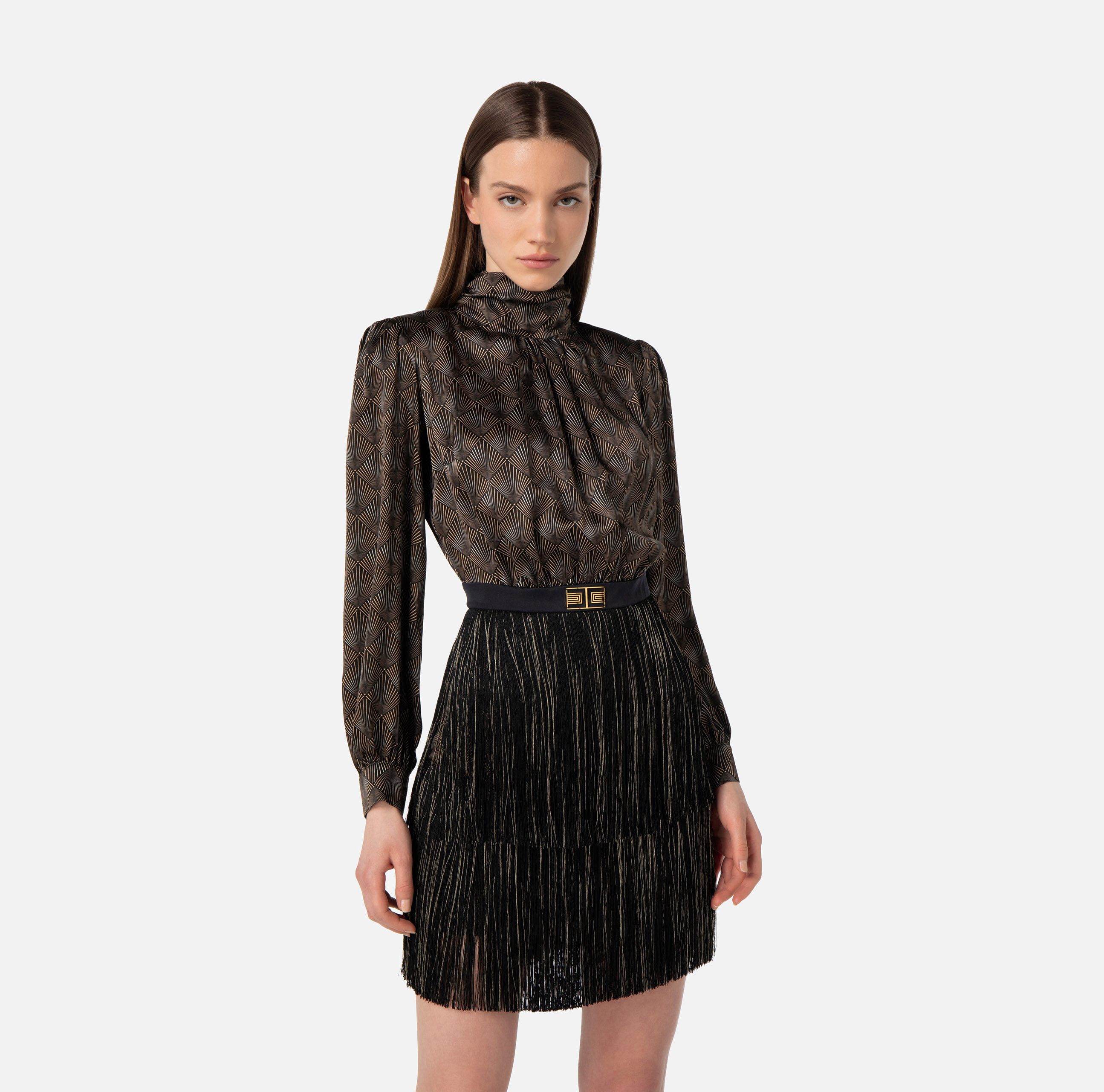 Silk mini-dress with fringes - Elisabetta Franchi