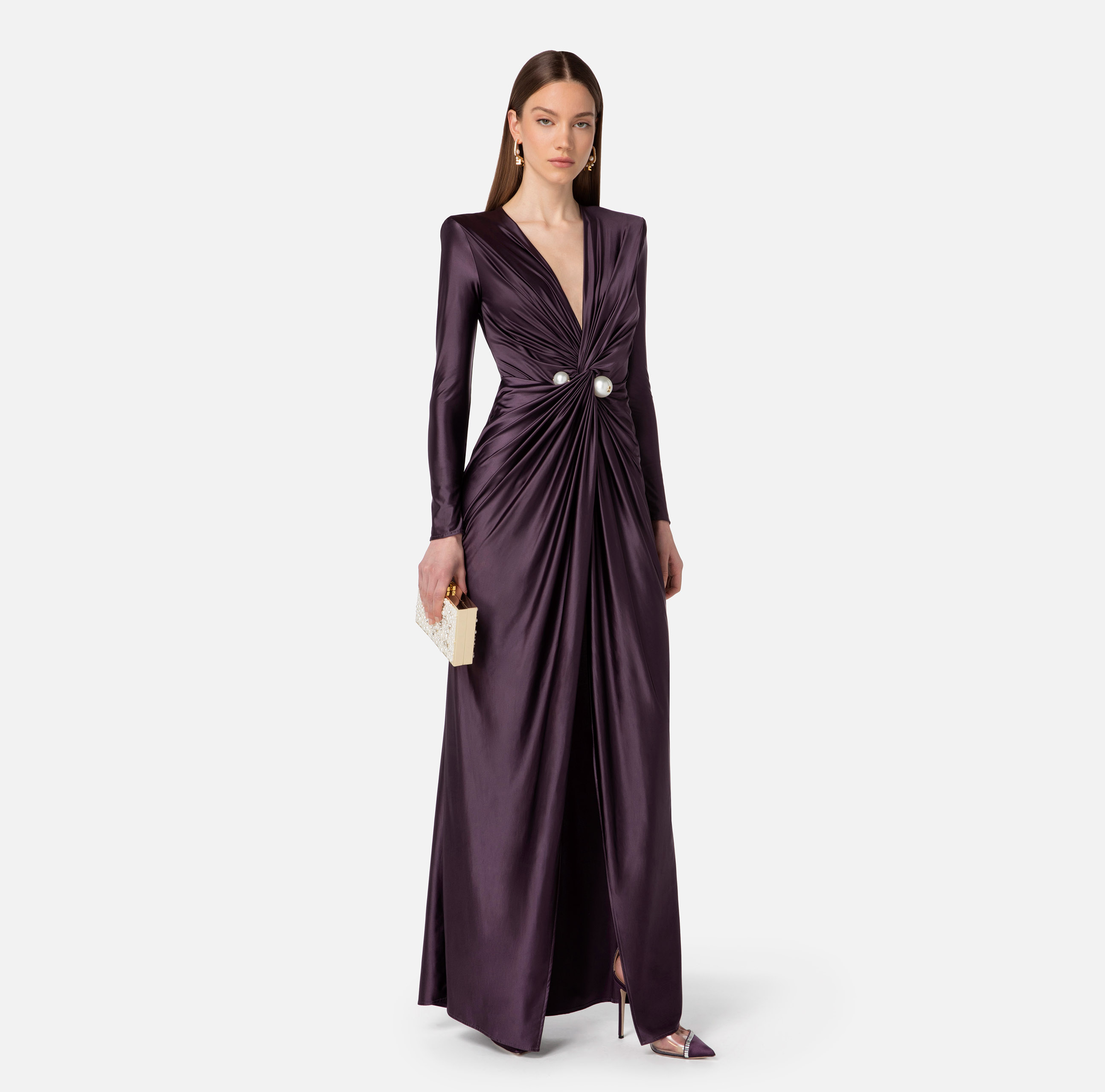 Red Carpet dress in Lycra with pearls - Elisabetta Franchi